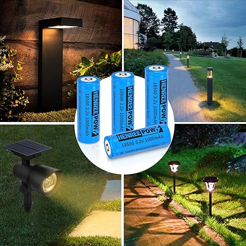 Miniatura 4 de Henreepow Batería recargable 18500, batería de fosfato de litio LiFePO4 de 3.2 V de 1000 mAh para luces solares de jardín al aire libre, linterna
