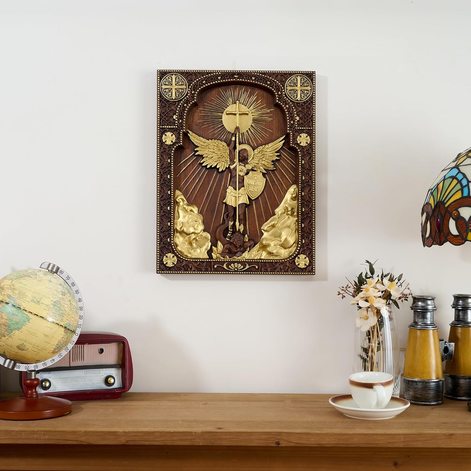 Archangel Michael Wall Decor Religious Handmade Wooden Wall Art Plaque 14 Inch - Image 3