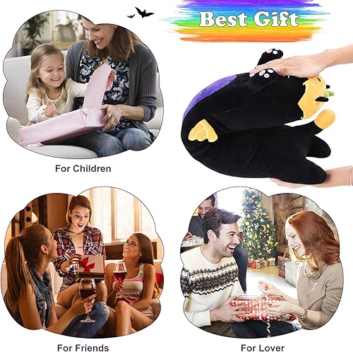 Miniatura 7 de Almohada larga de felpa para el cuerpo, 28 pulgadas, lindo gato negro de peluche, peluche Kawaii suave, almohada de felpa de gato de Halloween,