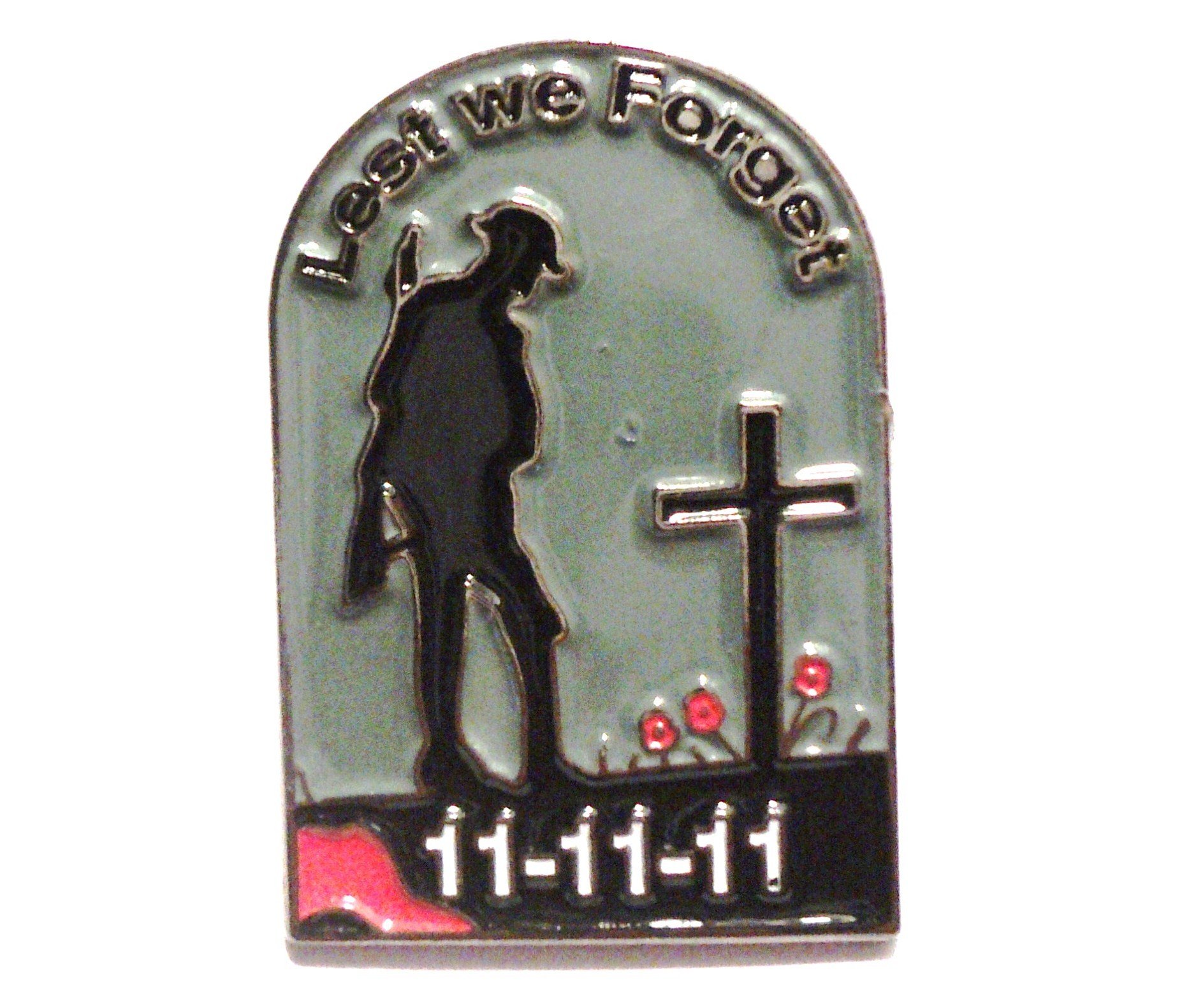 Mercmad Lest We Forget Soldier By Cross Grave Poppy Armistice Remembrance Day Badge
