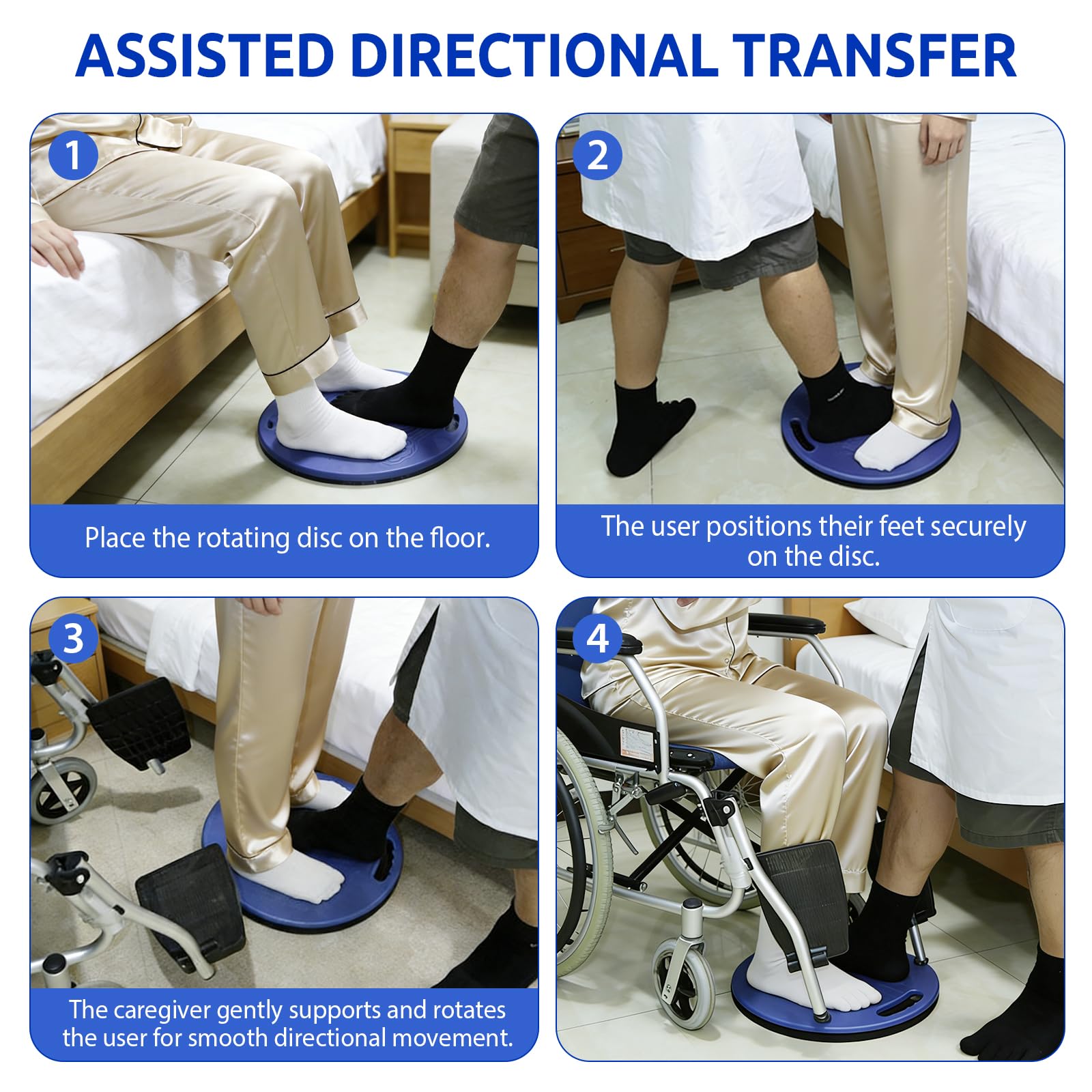 Disque de Transfert Pivotant, Aide au Transfert Antidérapante Portable, Double Structure, ABS + Plastique Technique, Étanche, Avec Poignée, 150 kg, Aide à la Mobilité pour Soins à Domicile (Bleu)