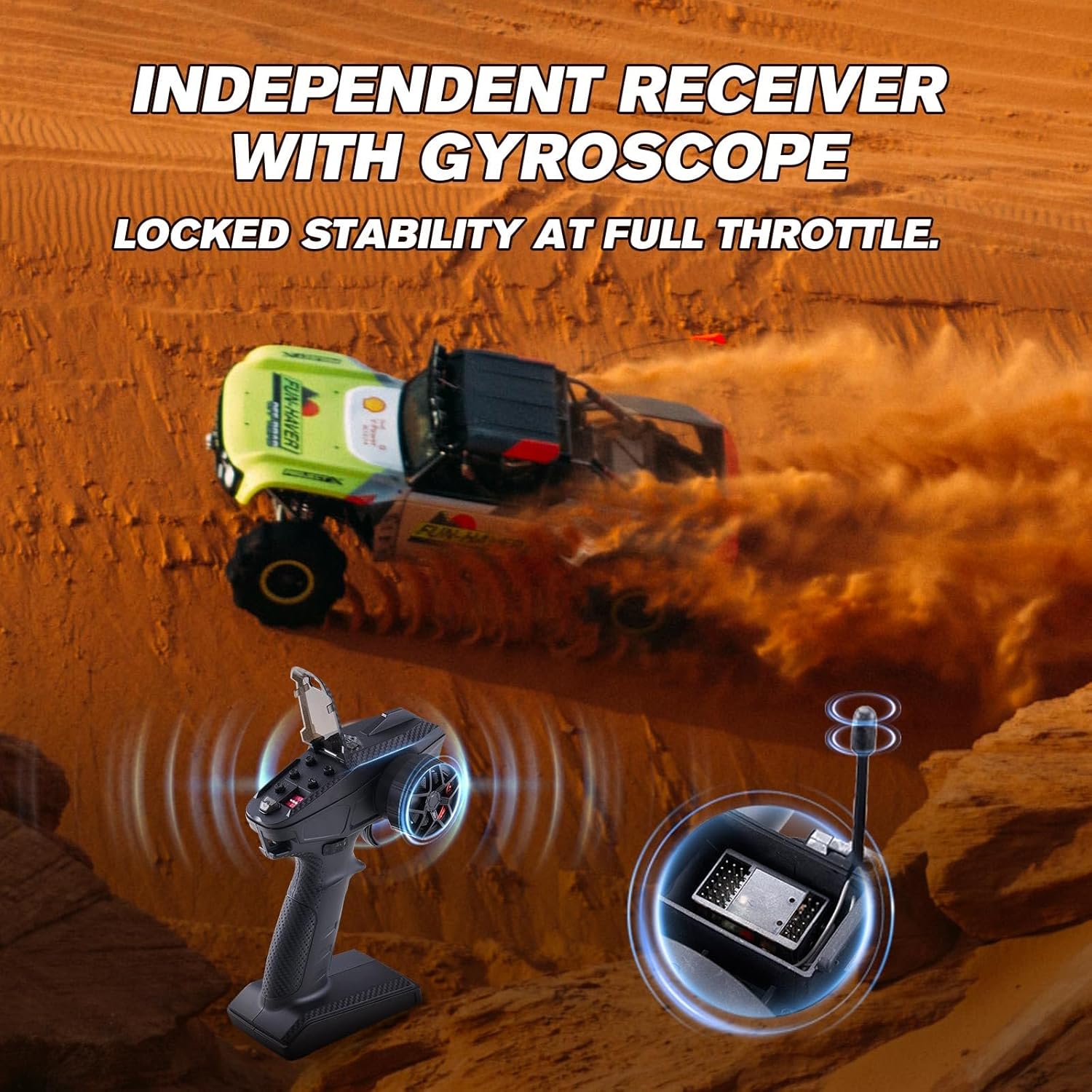 Remote control and independent receiver with gyroscope for the FMS 1/7 Ford Bronco RTR EB RC Truck.