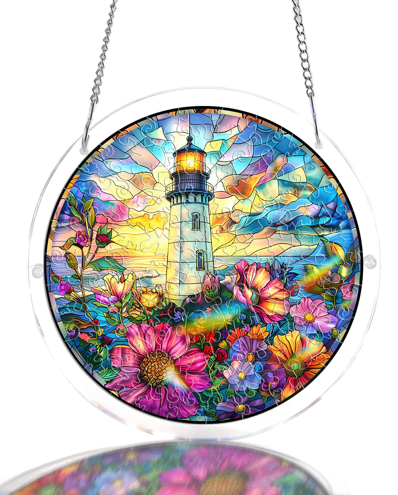 WOODBESTS Acrylic Suncatcher Puzzles, Suncatcher for Doors Garden Window Hanging, Flowers and Hummingbird Puzzle, Birthday for Lover (S - 7.4 * 7.4 in)