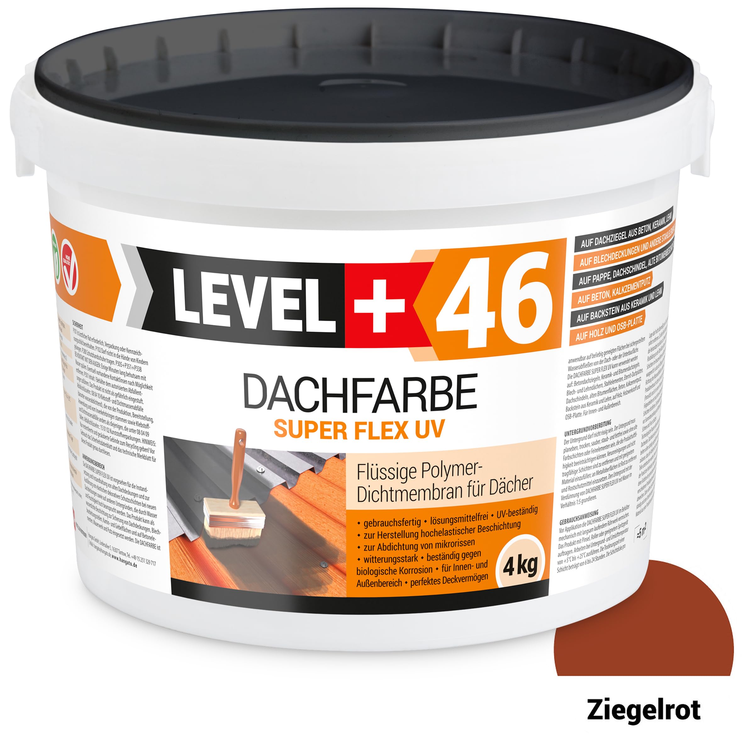 Dachfarbe 16kg Sockelfarbe Dachlack | Dachsanierung flexibler Polymermembran hochdeckend wetterbeständig Ziegelrot RM46