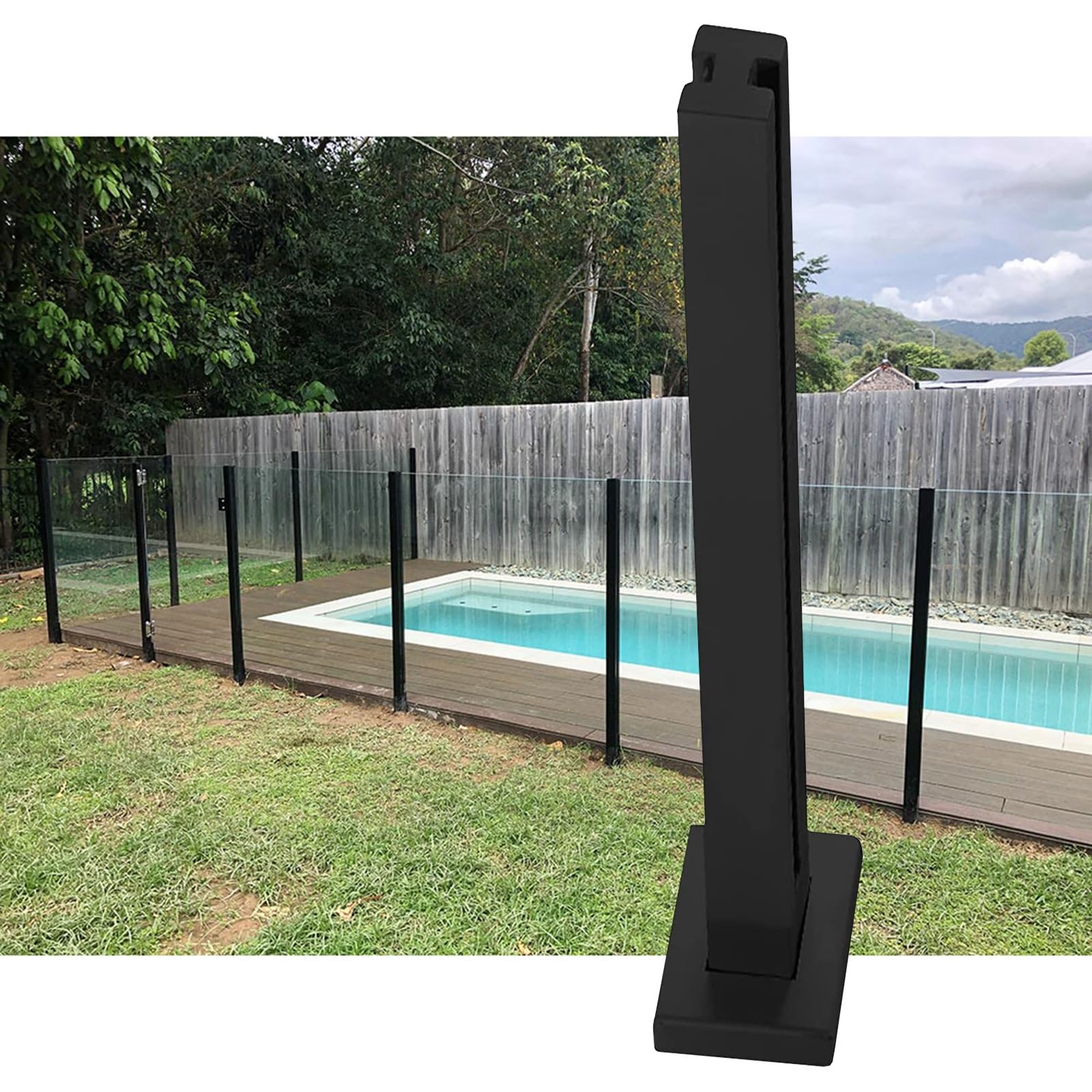 Generisch Moderne Schwarze Glasgeländerpfosten – Poolzaunsystem aus Edelstahl 304 mit Zapfenverbindung, 145 cm Mittelpfosten für Terrassen und Patios – Stilvolle, langleb
