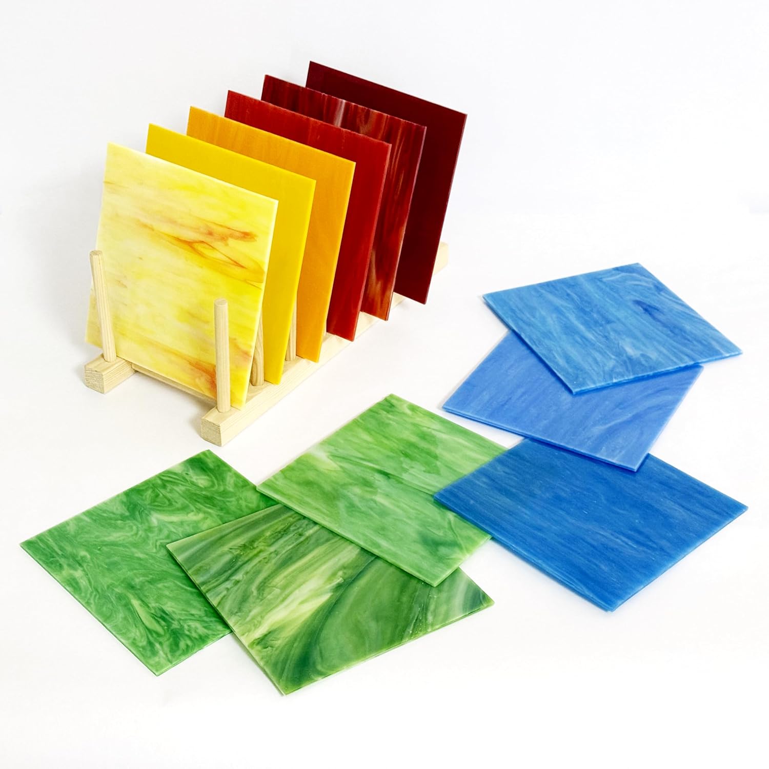 Stained Glass Sheets, 6 x 6 Inches, Set of 12, Cathedral Art Glass for Suncatchers, Crafts, DIY Decor (Mix Color 4 Red, Green, Blue Orange)