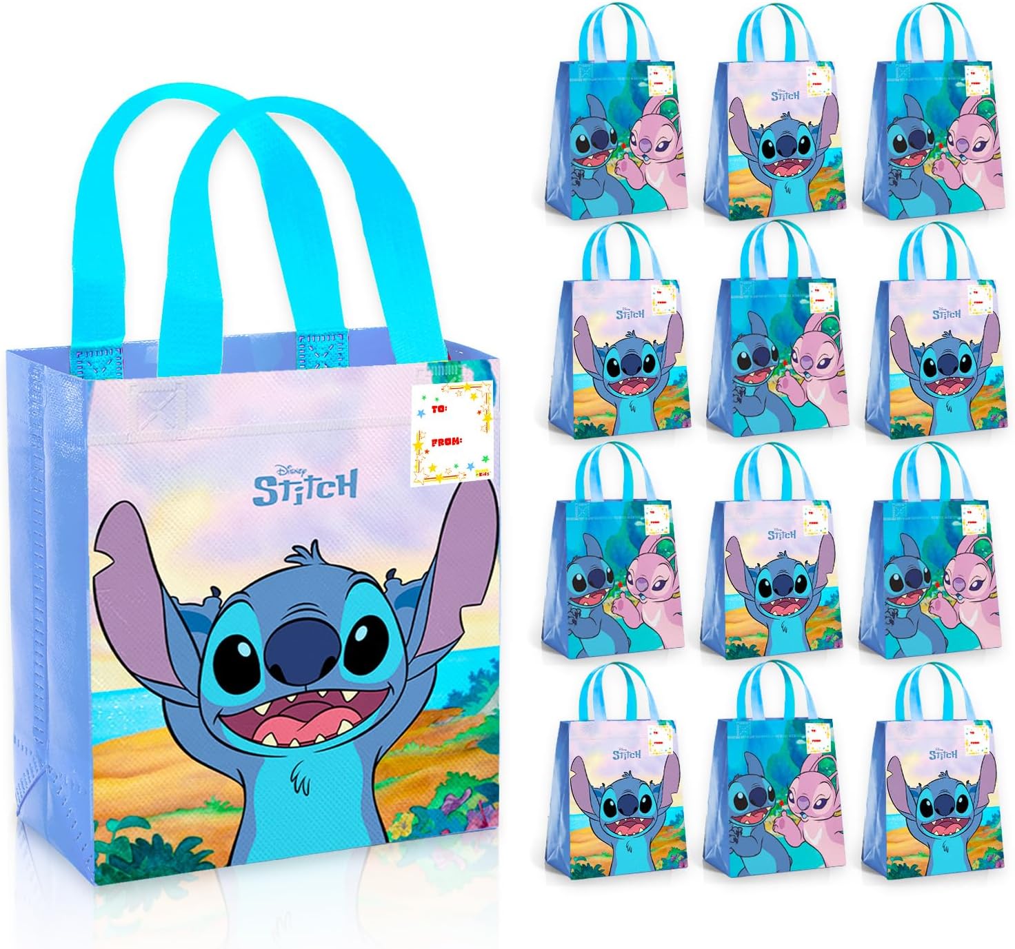 Stitch Party Favor Bags for Kids Birthday 12 Pack Bundle | Mini 8" Lilo and Stitch Party Goodie Bags, Bulk Reusable Tote Canvas Gift Bags - Disney Stitch Party Supplies for Boys Girls
