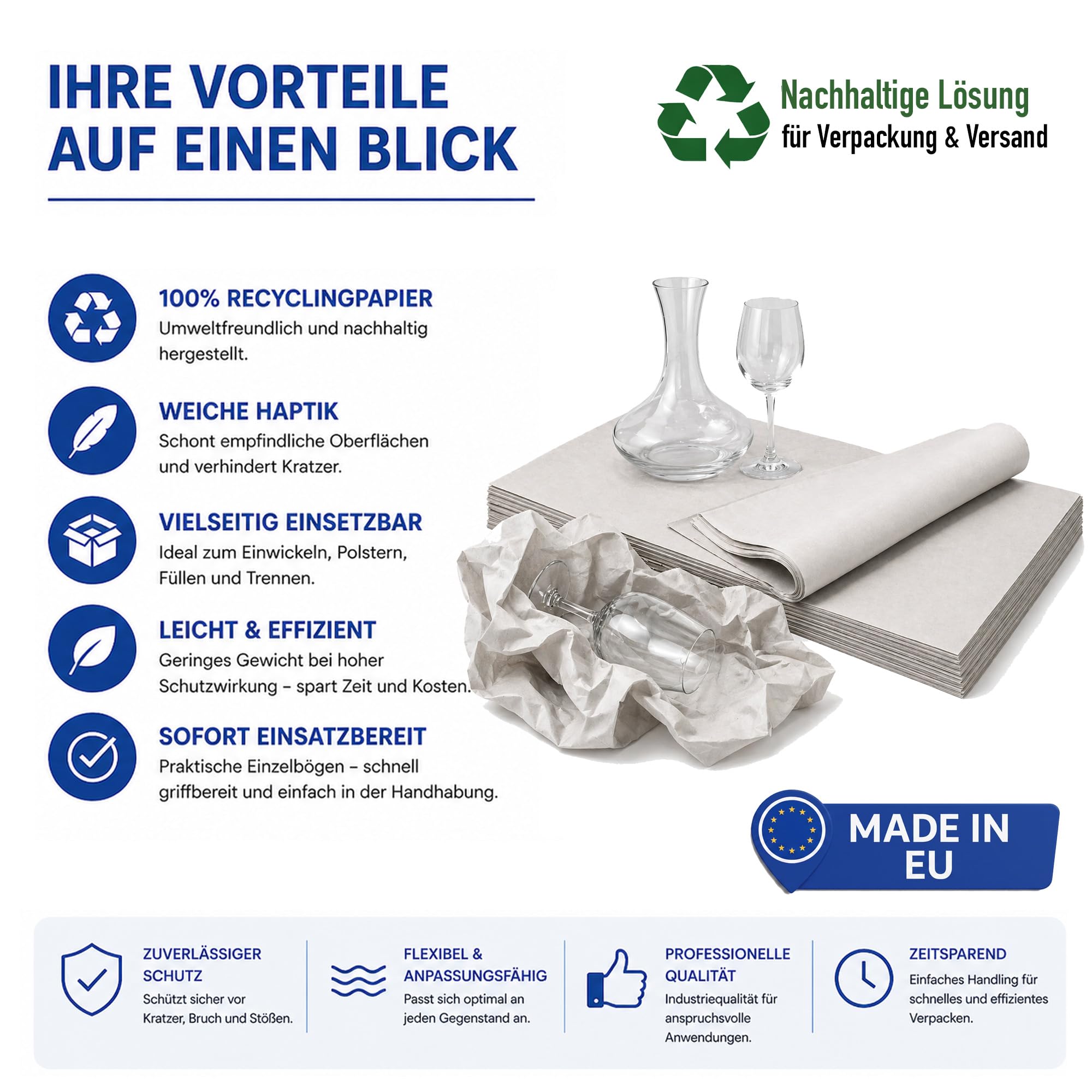 Packseide Packpapier 37,5x50cm 28g/m² Umzug Einschlagpapier aus 100% Recyclingpapier - nachhaltiges Polsterpapier Knüllpapier - 5-30 kg