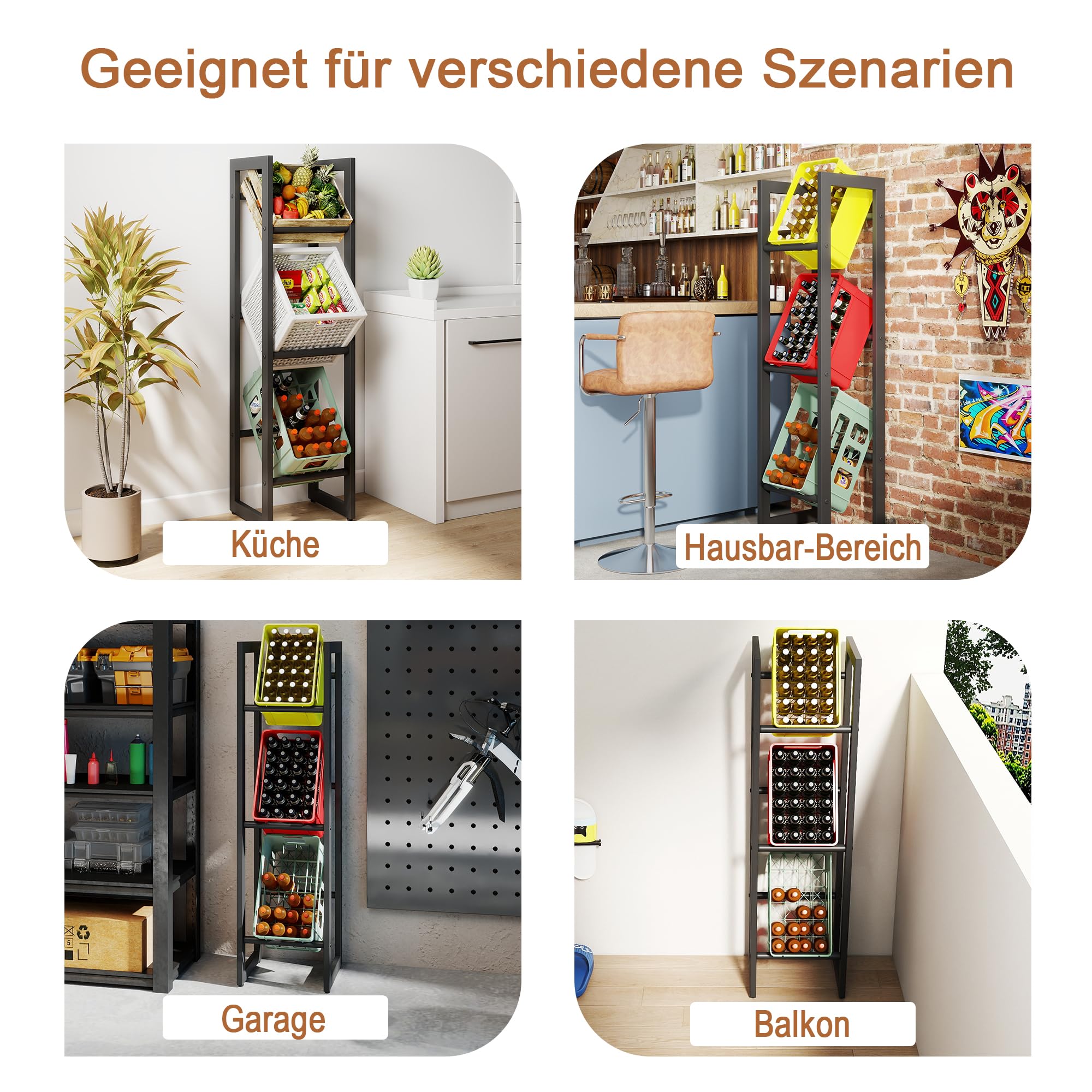 Krattenrek, flessenrek, kratten, rek voor kratten en kunststof dozen, kastrek (voor 12 kisten