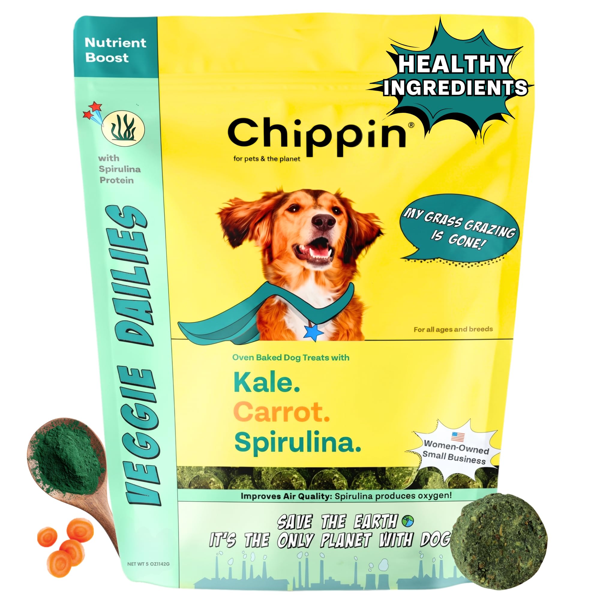 Chippin Hundeleckerli | Gesunde knusprige Hartkekse mit Hafer, Grünkohl, Flachs & Spirulina | Vegane Leckerlis für kleine, große Hunde | Welpen | backofengebacken mit natürlichen Zutaten |