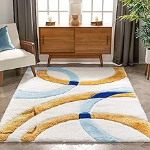 Shaggy Rugs 5X7 FEET Soft and Cozy Carpet for Living Room & Hall, Bedroom, and Kids Room Non-Slip, High Pile, Machine Washable, Perfect for Any Room (Aqua Yellow)