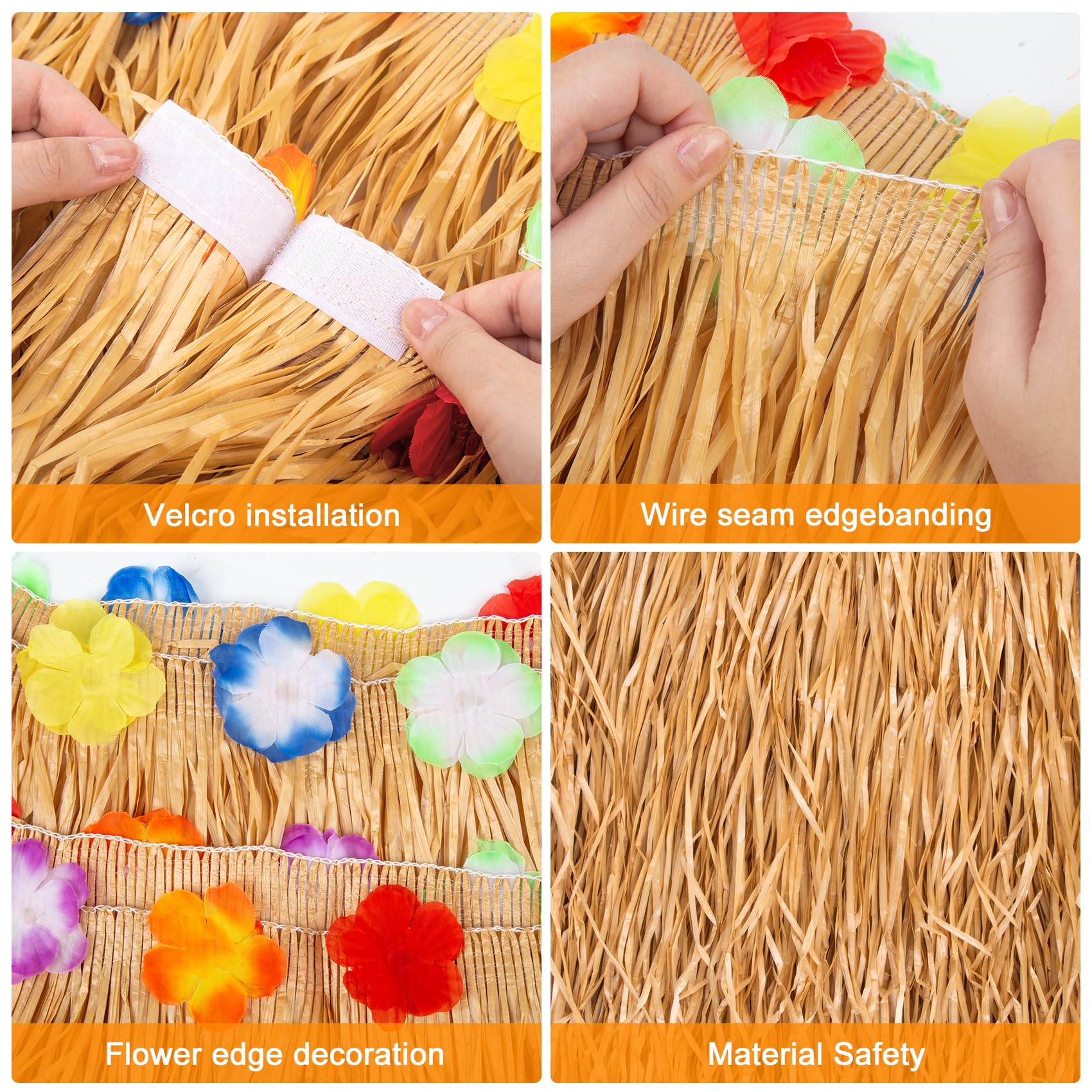 74 Pezzi Riutilizzabile Gonna Tavolo Hawaiana (75 * 275cm), Oro Tovaglia da Tavolo Hawaiian, Hawaiian Luau Gonna da Tavolo Set con cannucce di frutta 3D Palloncini Foglie di Palma Cake Topper