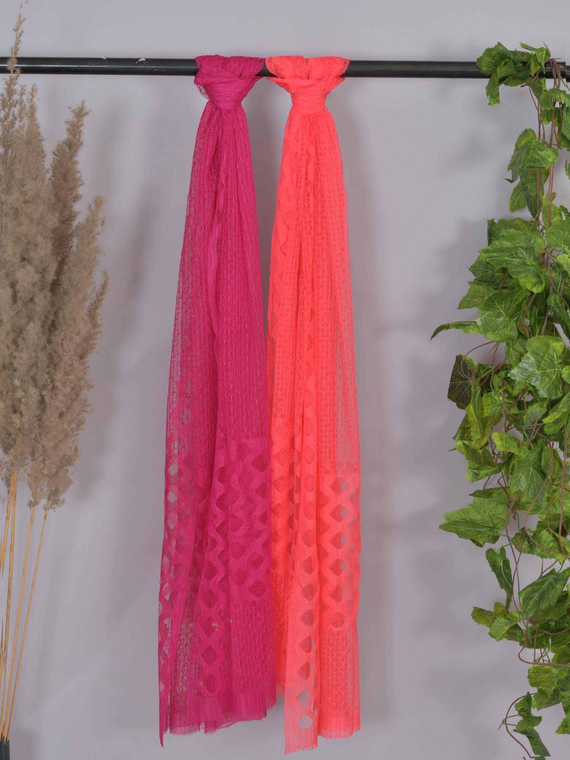 Nakoda Creation Net Self Design Women Dupatta (Super Net Dupatta 2-Rani&Peach) - BZ66196-picture-16
