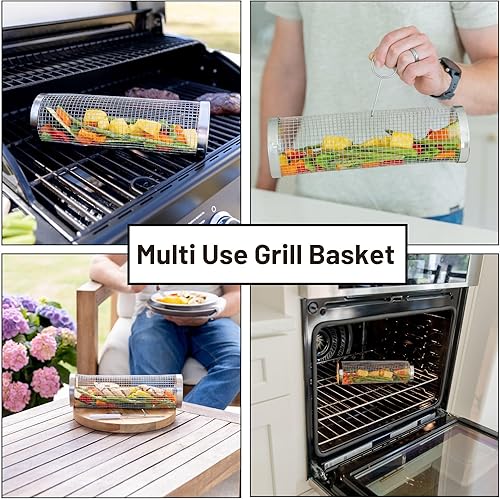 Miniatura 2 de Cesta enrollable para parrilla de verduras, revestimiento antiadherente, fácil de usar para barbacoas y fogatas al aire libre, perfecta para asar