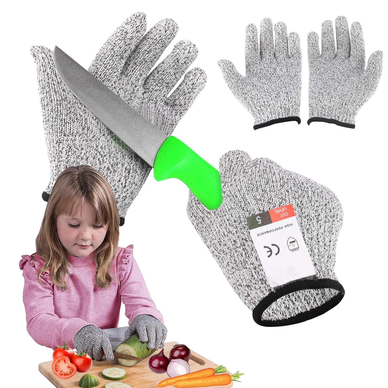GIUSOBG 2 Paar Schnittschutzhandschuhe Kinder Küche Schnittschutz Handschuhe Leistungsfähiger Level 5 Schutz Schnitzhandschuh Schnittfeste Handschuhe 