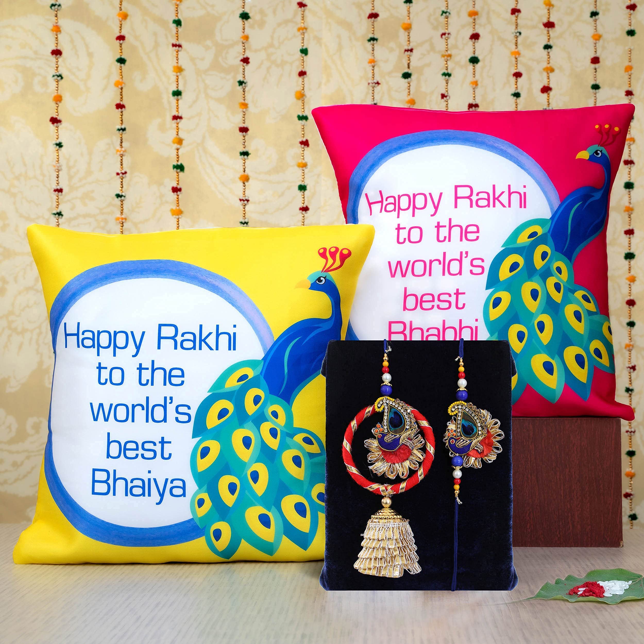 TIED RIBBONS Rakhi for Brother with Gift Set Rakhi for Bhaiya Bhai Rakhi Set for Brother - Raksha bandhan Rakhi Thread with Cushion Filler (12 x 12 Inch) and Coffee Mug (325 ml) Greeting Card