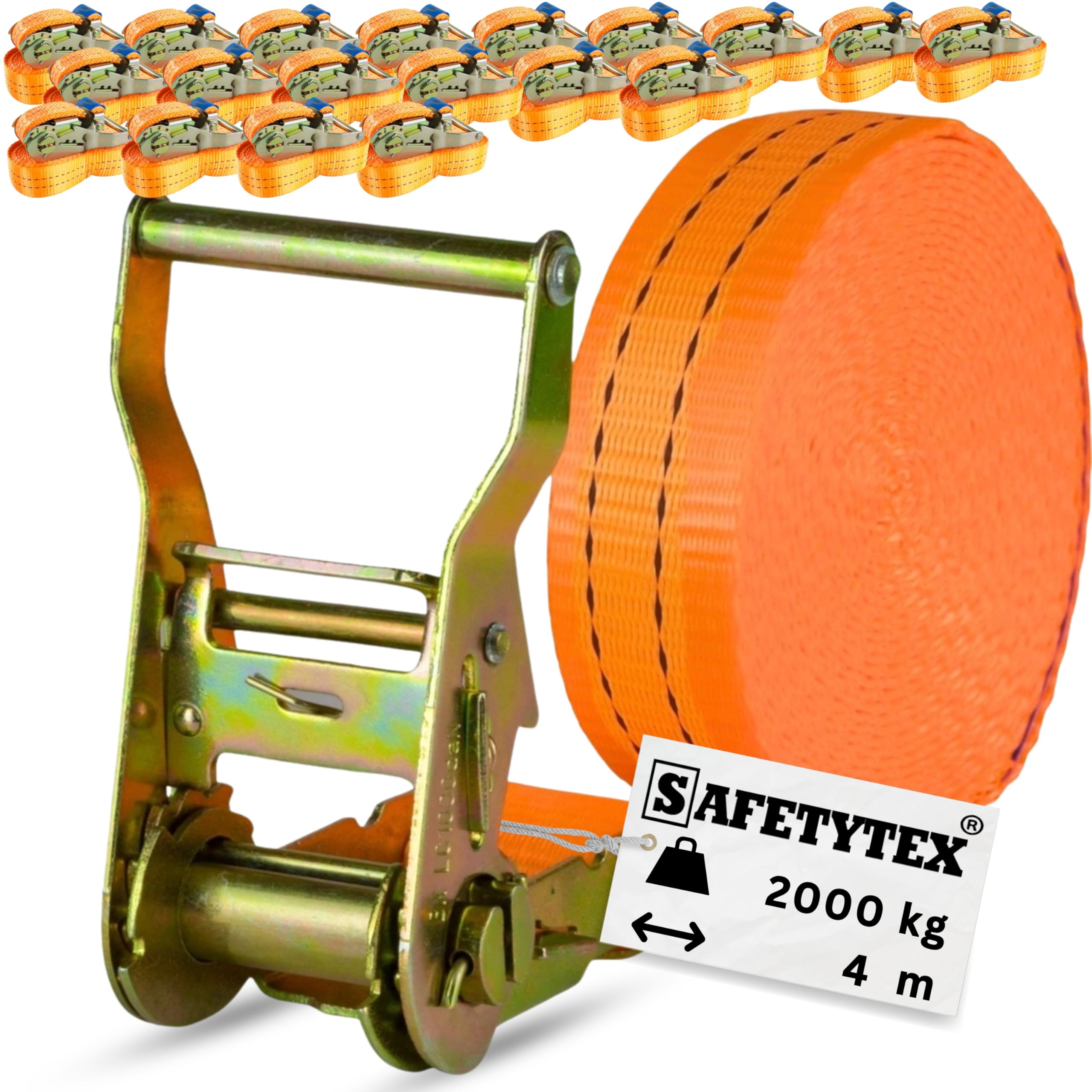 Spanngurt 2t 4m 1000kg 2000 kg daN Zurrgurte einteilig LKW Anhänger 2 to 4 Meter (20 Stück)
