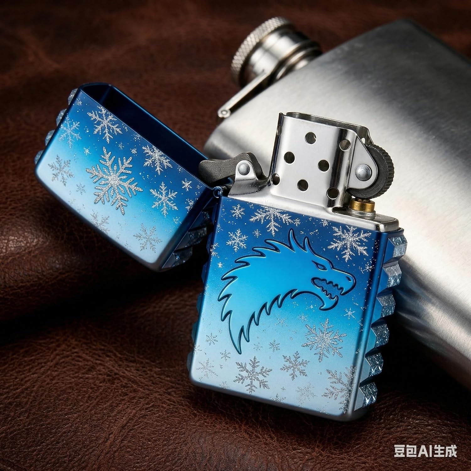 Dragon Snowflake Carved Kerosene Lighter Wheel Grinding Windproof Flip Top Reusable Candle Lighter for Daily Outdoor Use (A)