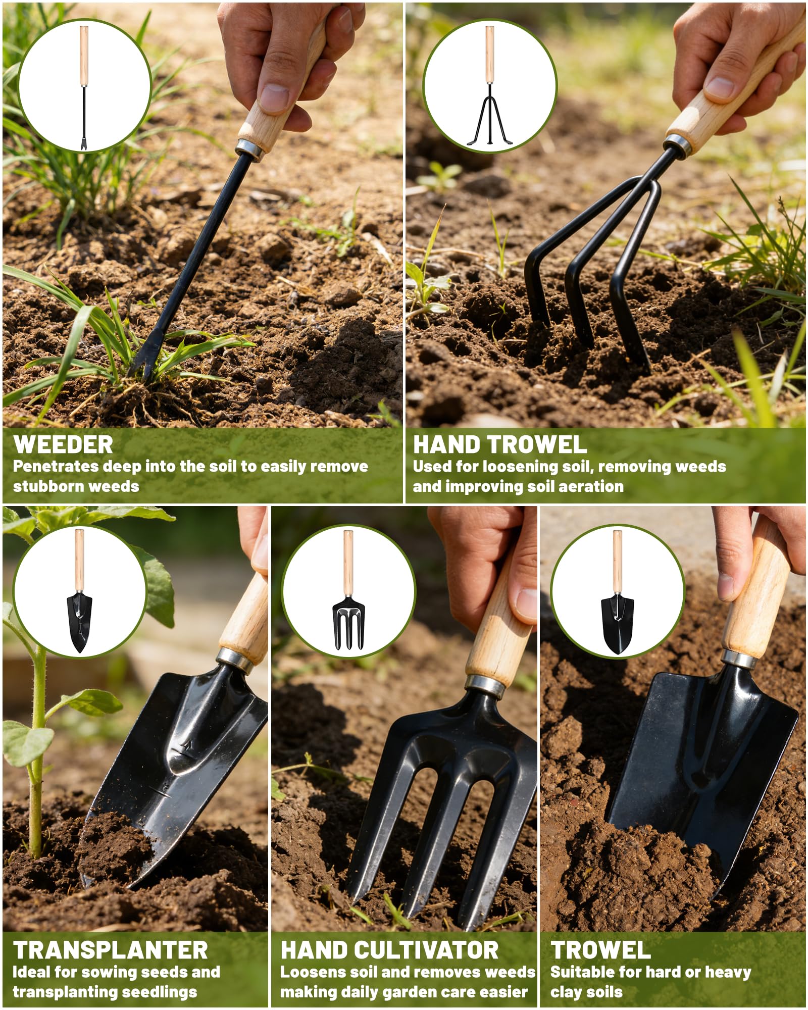 Juego de Herramientas para Jardín 9PC Kit Jardineria，Juego de Herramientas Jardinería de Acero Inoxidable，de Jardín, Tijeras Podar, Pala Jardinería, Guantes, Paleta y Rastrillo de Mano etc