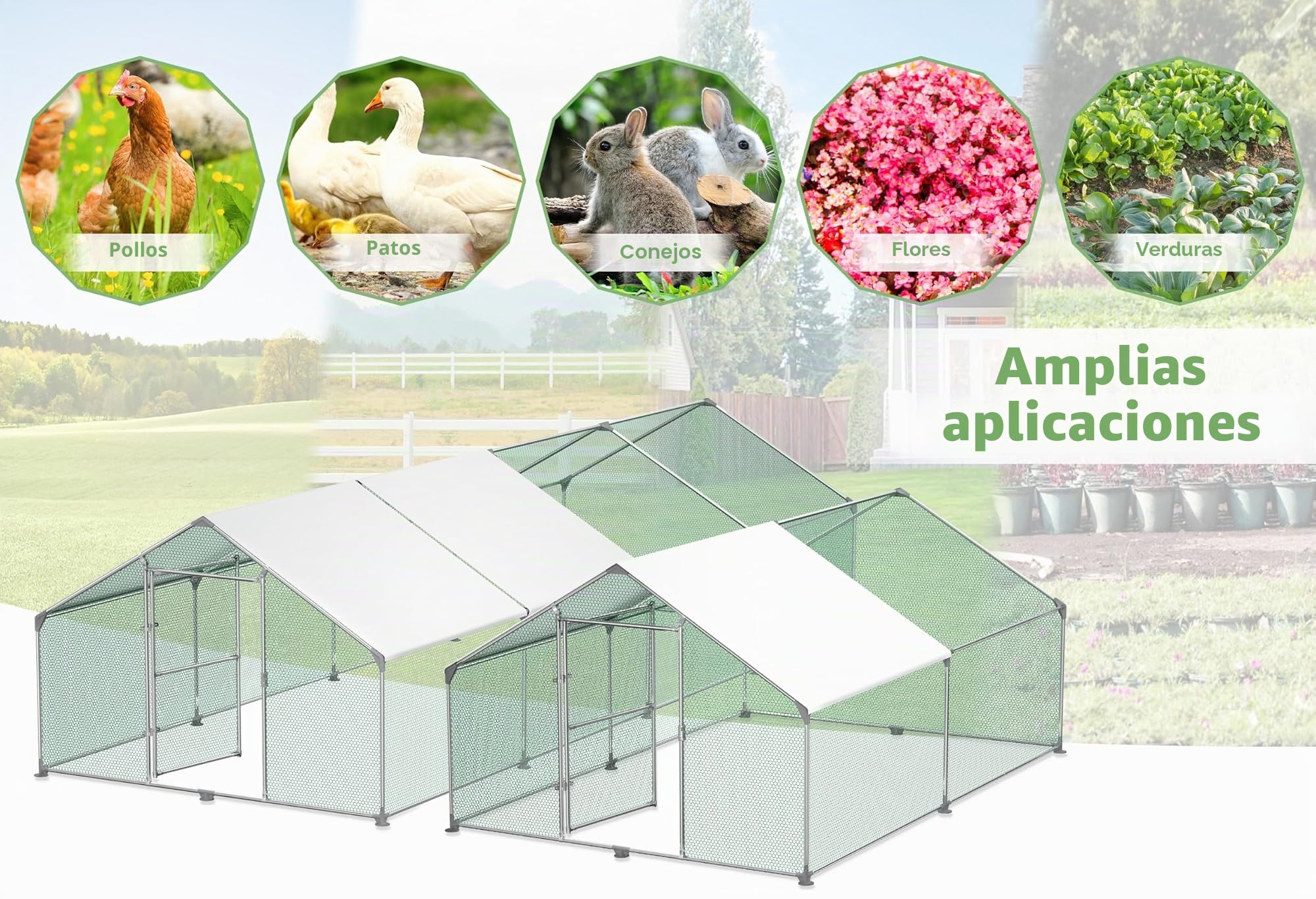UISEBRT - Gallinero, jaulas para animales pequeños, cercado con techo de polietileno para aves de corral, conejos, mascotas pequeñas, perros (3 x 2 x 2 m)