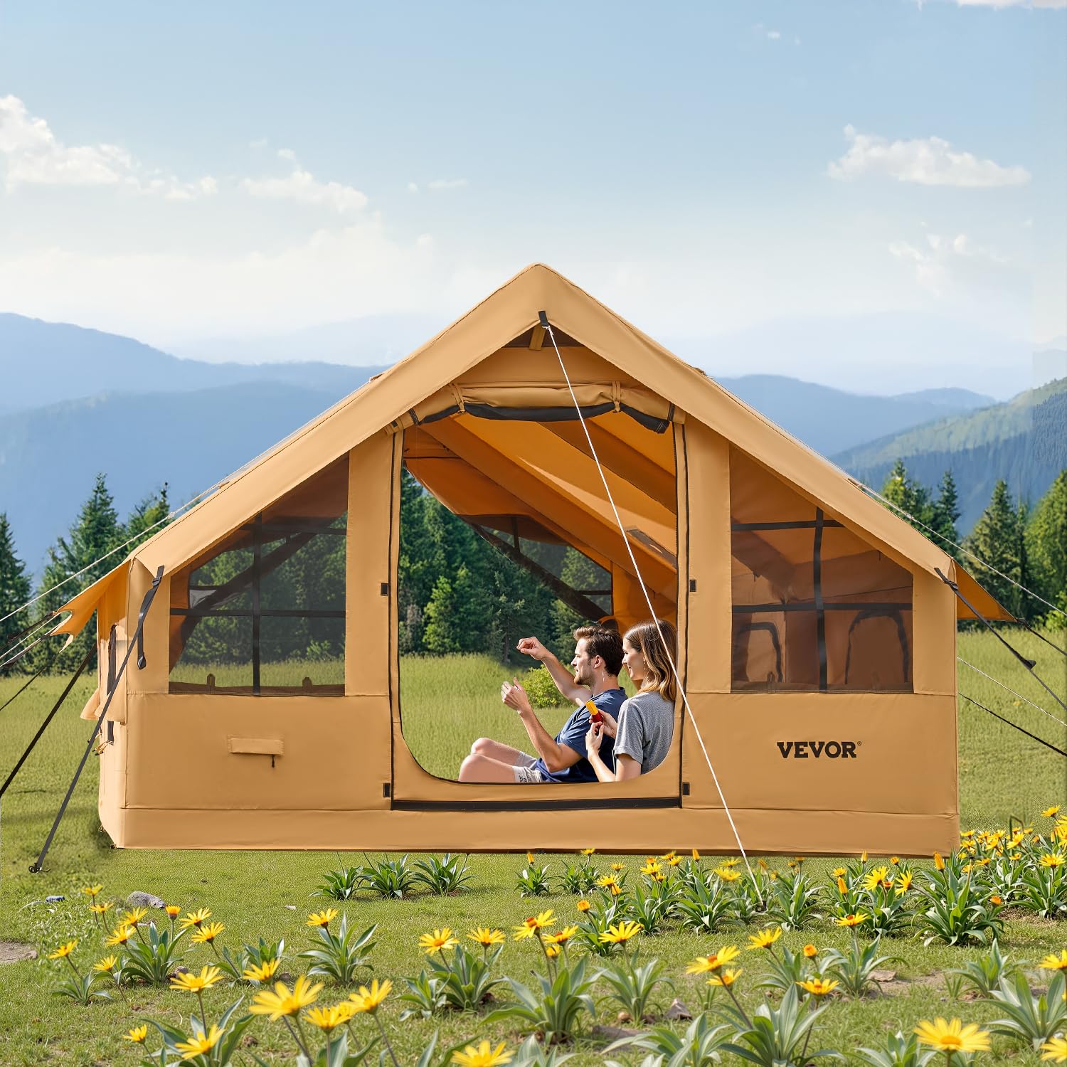 VEVOR Aufblasbare Zelte für Camping, einfach aufzubauen, aufblasbare Campingzelte mit Handpumpe, 300D Oxford 4-Jahreszeiten-Glamping-Zelt mit Herdwagenheber, Aufbewahrungstasche für einfaches