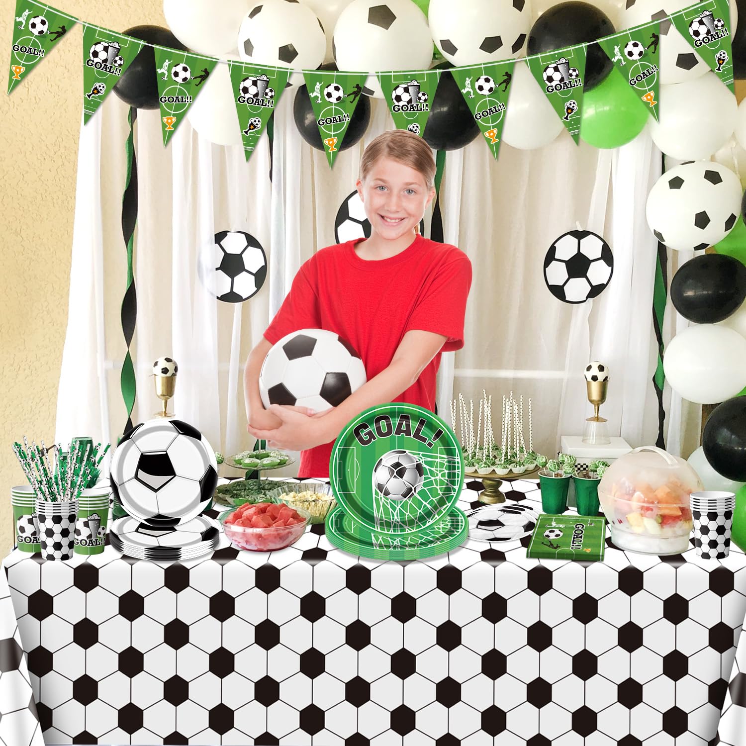 Déco Fête Football - 20 Assiettes, Serviettes, Tasses + Bannière, Ballons - Thème Anniversaire Enfant