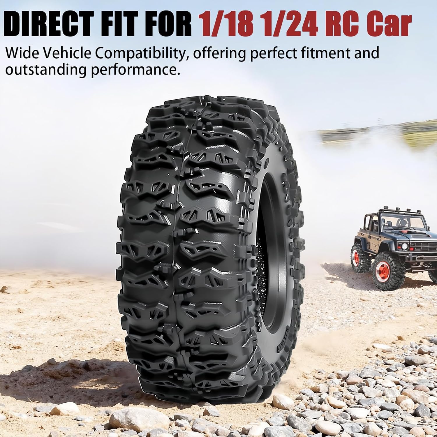 1.3” Crawler Tires Rock Terrain Tires 64x26mm Soft Rubber Tires with Foam Insert Fits for 1/18 1/24 AX24 TRMX4 Axial SCX24 FCX24 Ultimate CR-18P EVO XC-1 RTR RC Model Upgrade Part (4PCS)