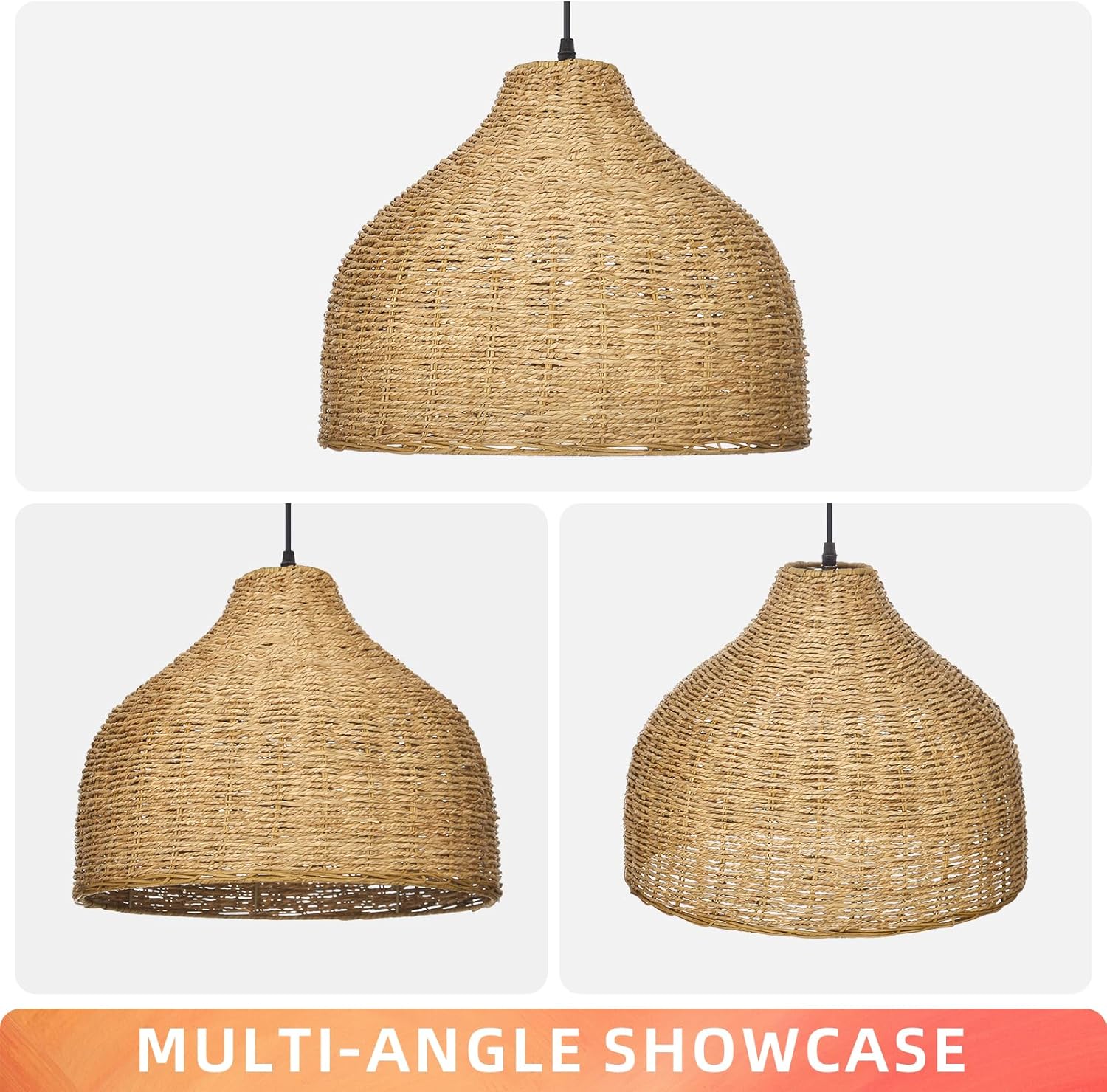 Arturesthome 1 Light Rattan Pendant Light,15.7" Wicker Chandelier Woven Rustic Pendant Lighing Rattan Chandelier for Dining Room Kitchen Island Entryway