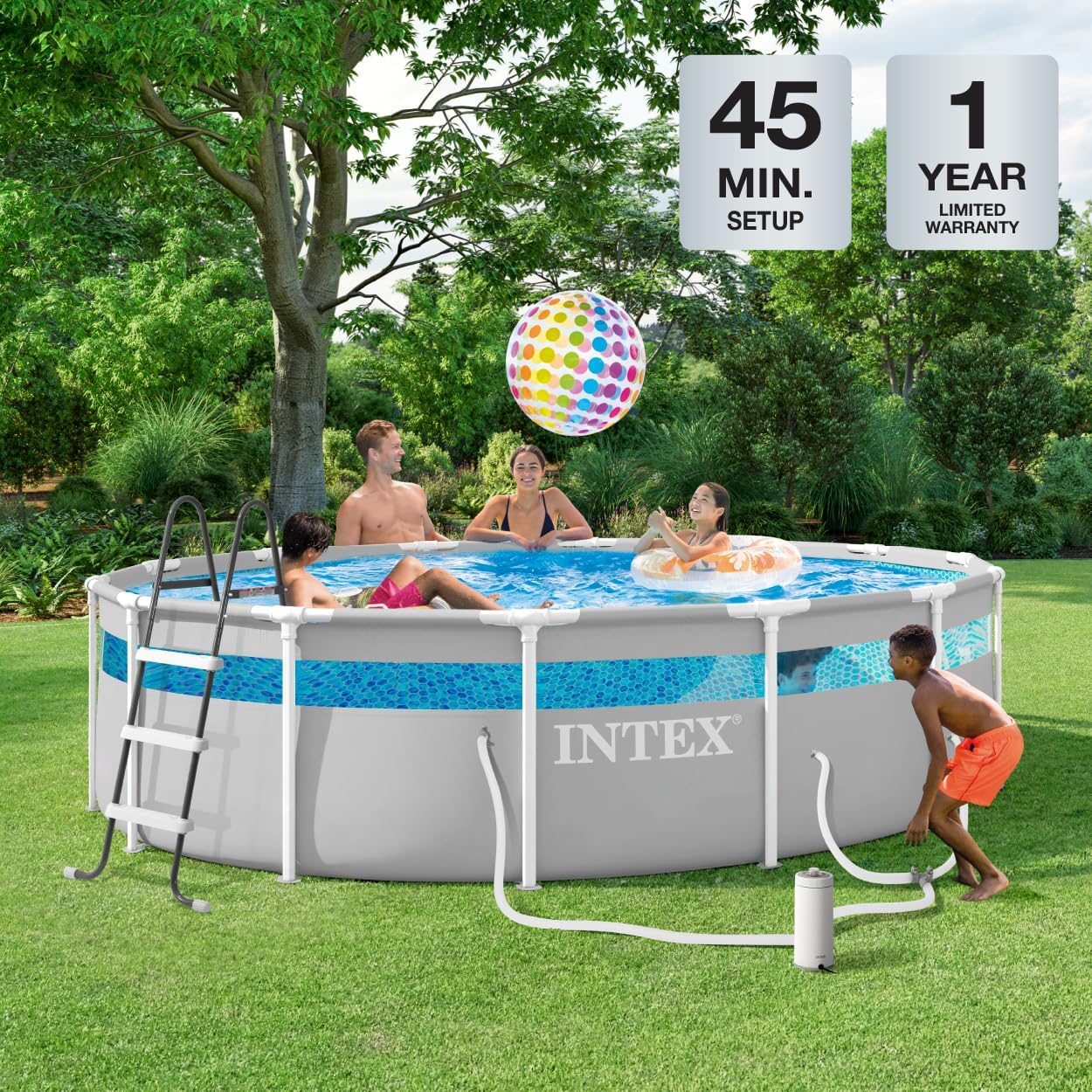 INTEX 26721MZ 14ft x 42in Prism Frame Clearview Premium Above Ground Pool Set: Includes 1000 GPH Krystal Clear Cartridge Filter Pump – 3357 Gallon Capacity – Age Grade 6+