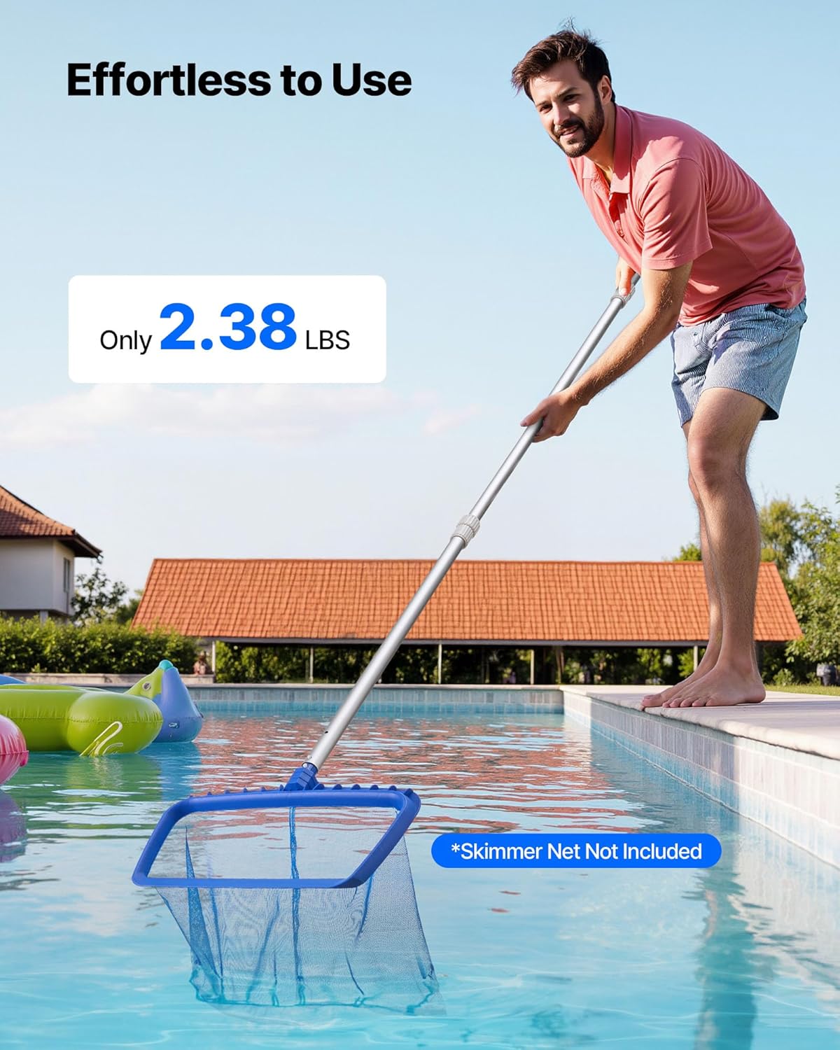 VEVOR Pool Pole, 3.4 to 15 Ft Telescoping Swimming Pool Cleaning Poles, Professional Adjustable Telescopic Pole with 2 Extension Poles, Heavy Duty Cleaner Stick for Skimmer Net, Brush, Vacuum Head
