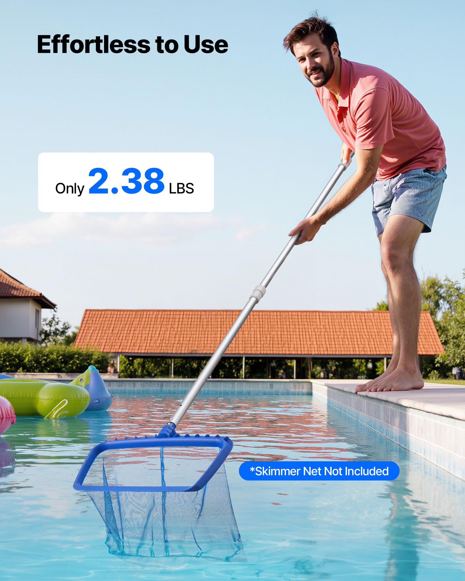 VEVOR Perche de Piscine télescopique de 1 à 4,6 m, Poteau de Piscine Professionnel réglable avec 2 rallonges, bâton de Nettoyage en Alliage d'aluminium, pour épuisette, Brosse, tête d'aspirateur