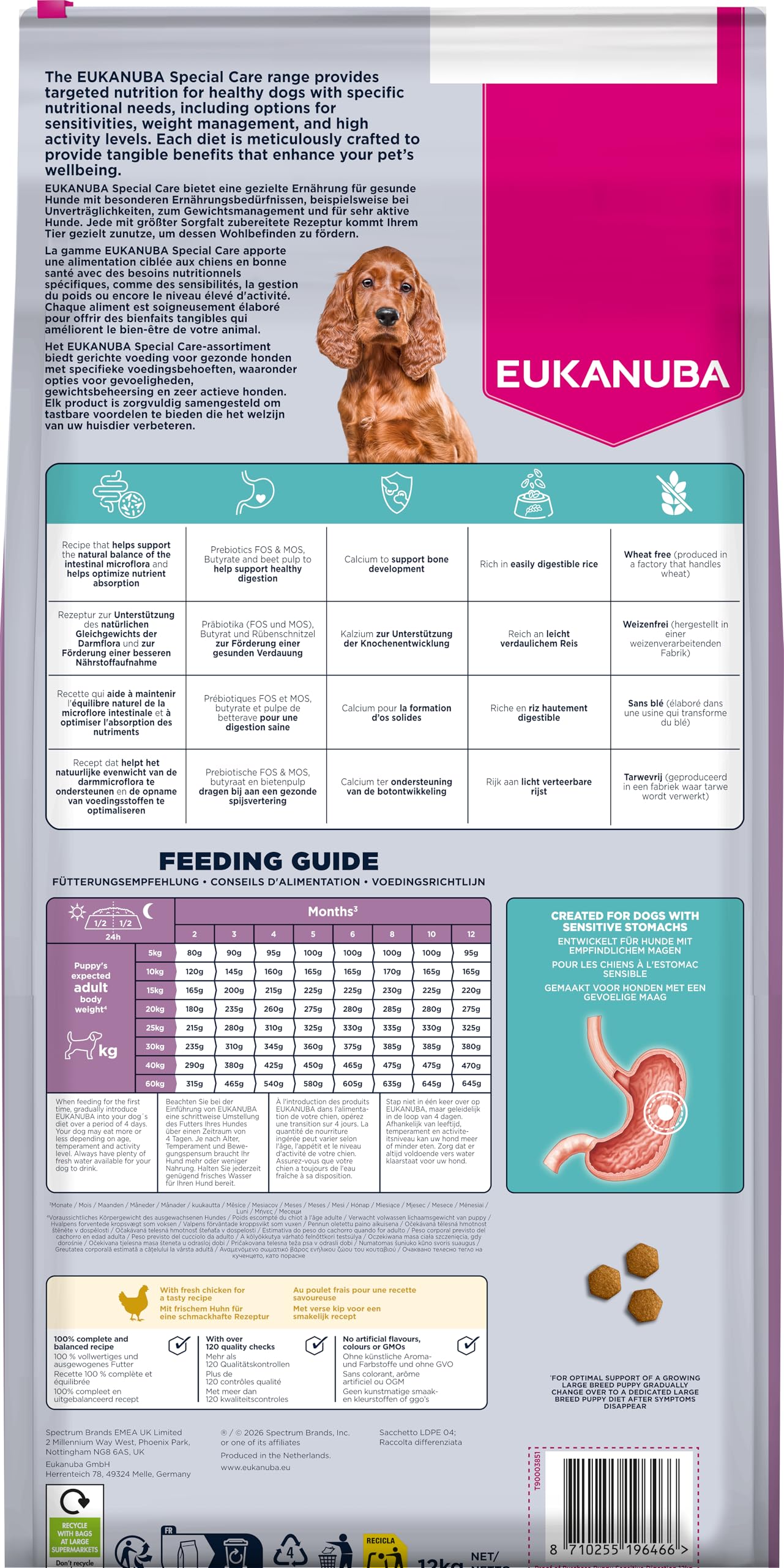 EUKANUBA Sensitive Digestion Cibo per cani con pollo e riso ad alta digeribilità - Mangime secco Special Care delicato sullo stomaco per cani giovani con sensibilità digestiva, 12 kg