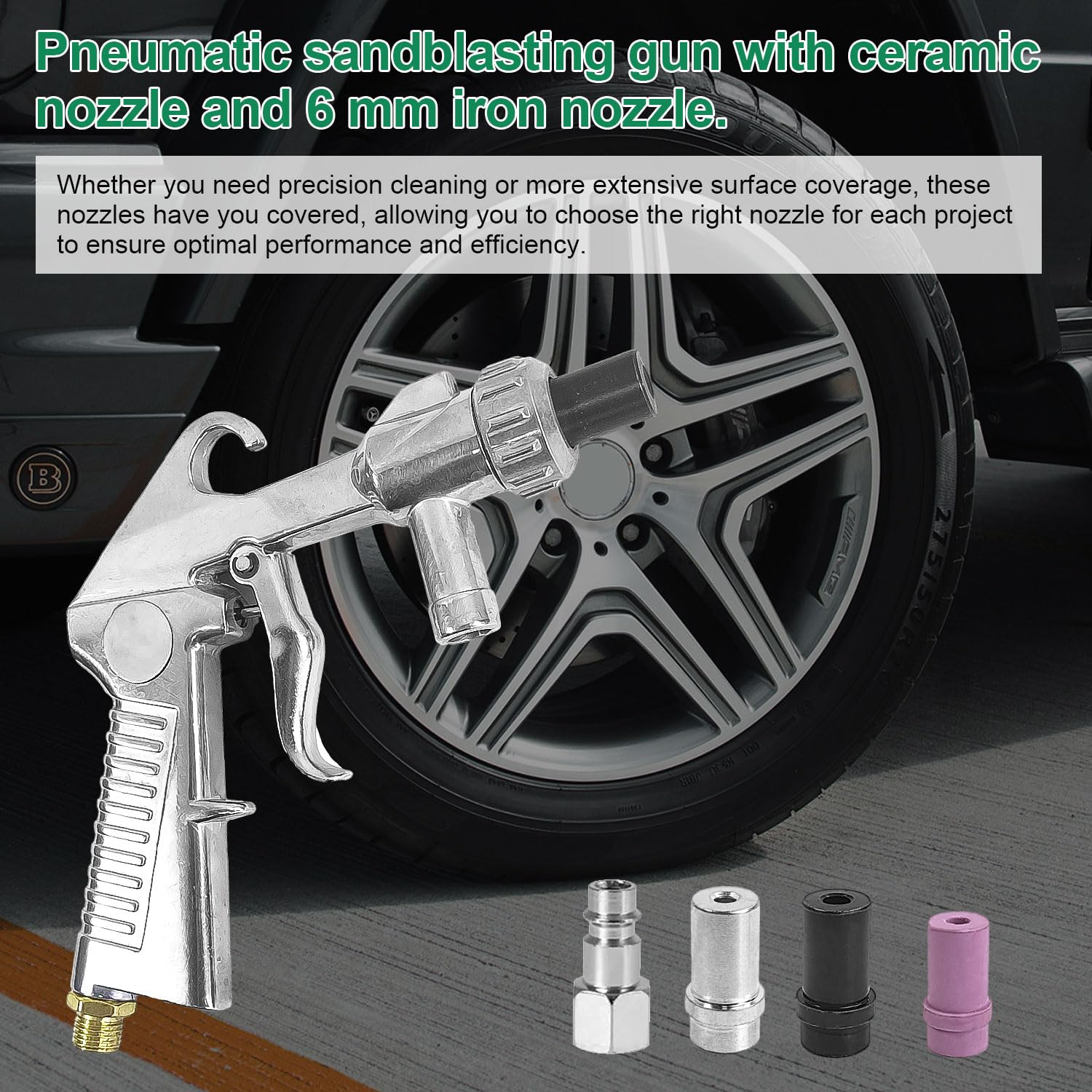 Sabbiatrice per Compressore con Ugelli in Ceramica, Tubo in Gomma 1 m, Pistola Sabbiatrice, Nipplo Connessione Aria