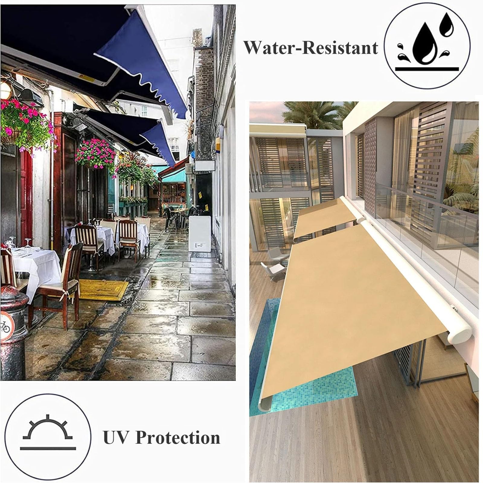 Odporna na promieniowanie UV poliestrowa markiza na patio, baldachim, chowana osłona przeciwsłoneczna do ogrodu, na balkon lub do biznesu, dostępna w wielu rozmiarach (dł. 6 x 2 m)