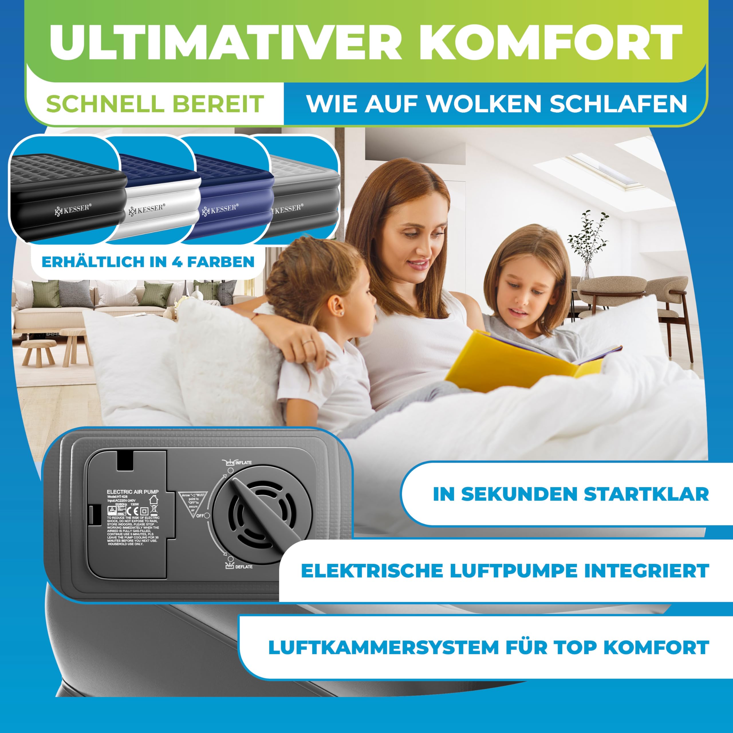KESSER Aufblasbare Matratze Luftbett Selbstaufblasend 203x152,5x51cm mit eingebauter Pumpe für Camping