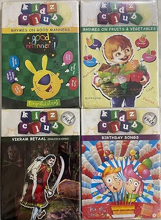 Kidz Club (Rhymes On Good Manners / Rhymes On Fruits & Vegetables / Vikram Betaal (Hindi & English) / Birthday Songs) 4 DVD SET + 2 FREE DVD