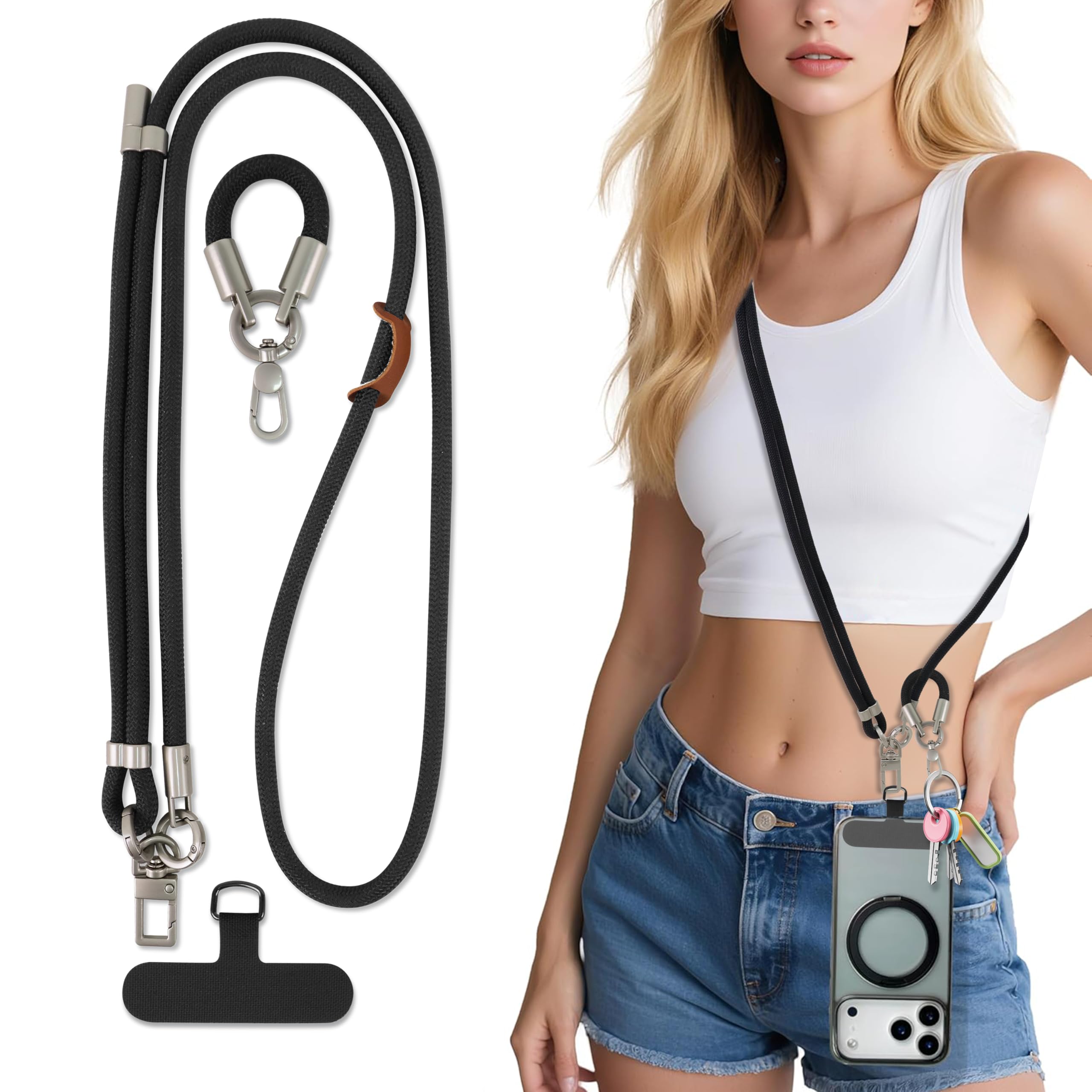 GINNGA Phone Lanyard Crossbody 1 Pack Adjustable Anti-Theft Phone Strap Crossbody and 1 Pack Phone Charm Lanyard