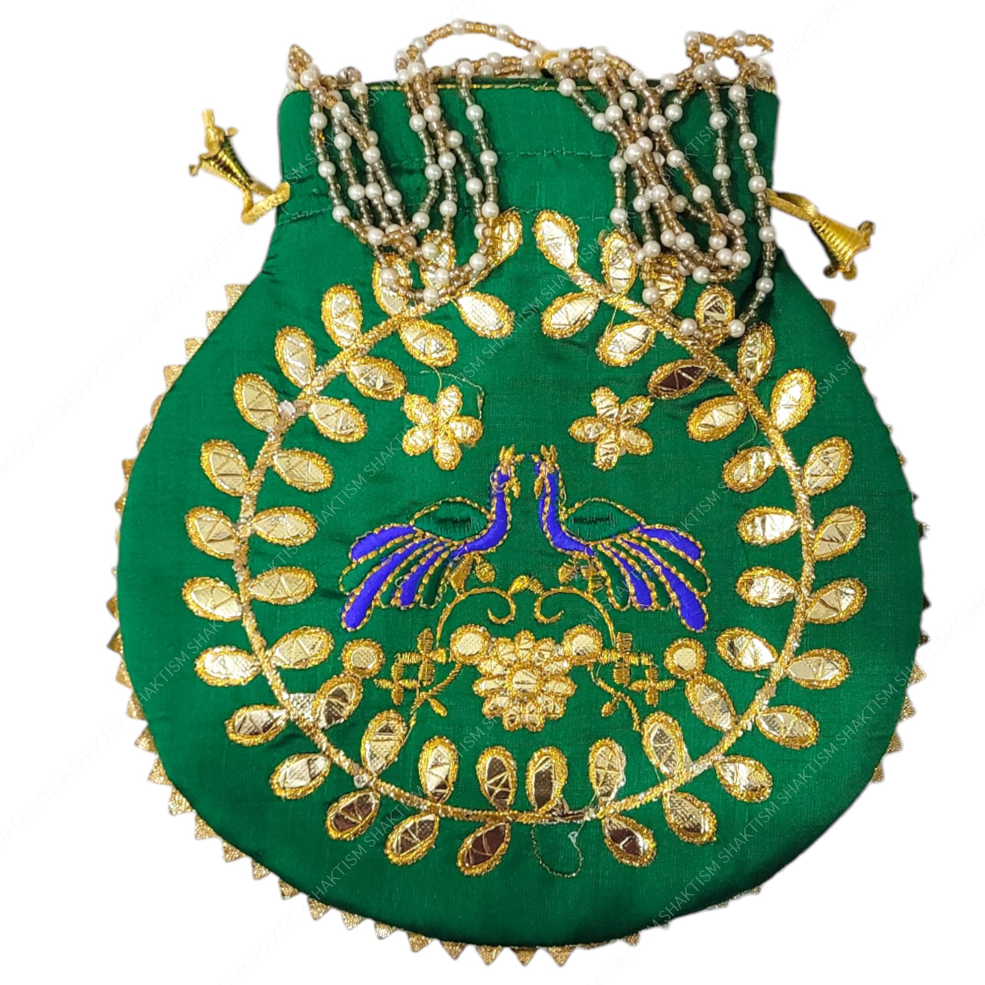 shaktism Matka Mayur Embroidered Potli Silk Storage, Potli Pouches for Jewelleries Return Gift Bags, Women's Handbag Shagun Bags for Weeding, Engagement --picture-41