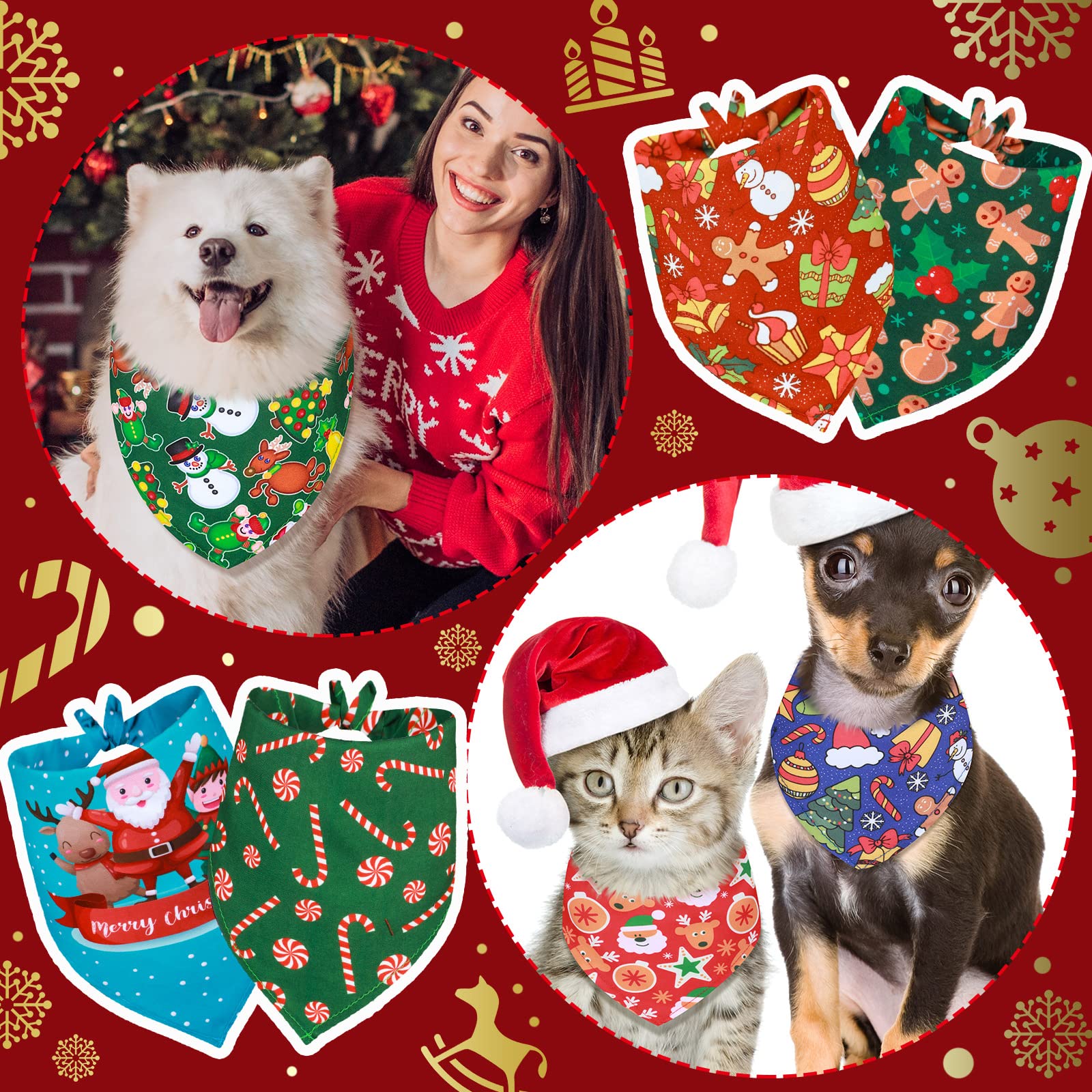 12 Stück Weihnachts-Hunde Bandanas – Dreieckstuch In Festlichen Designs (Weihnachtsmann, Elch Etc.)