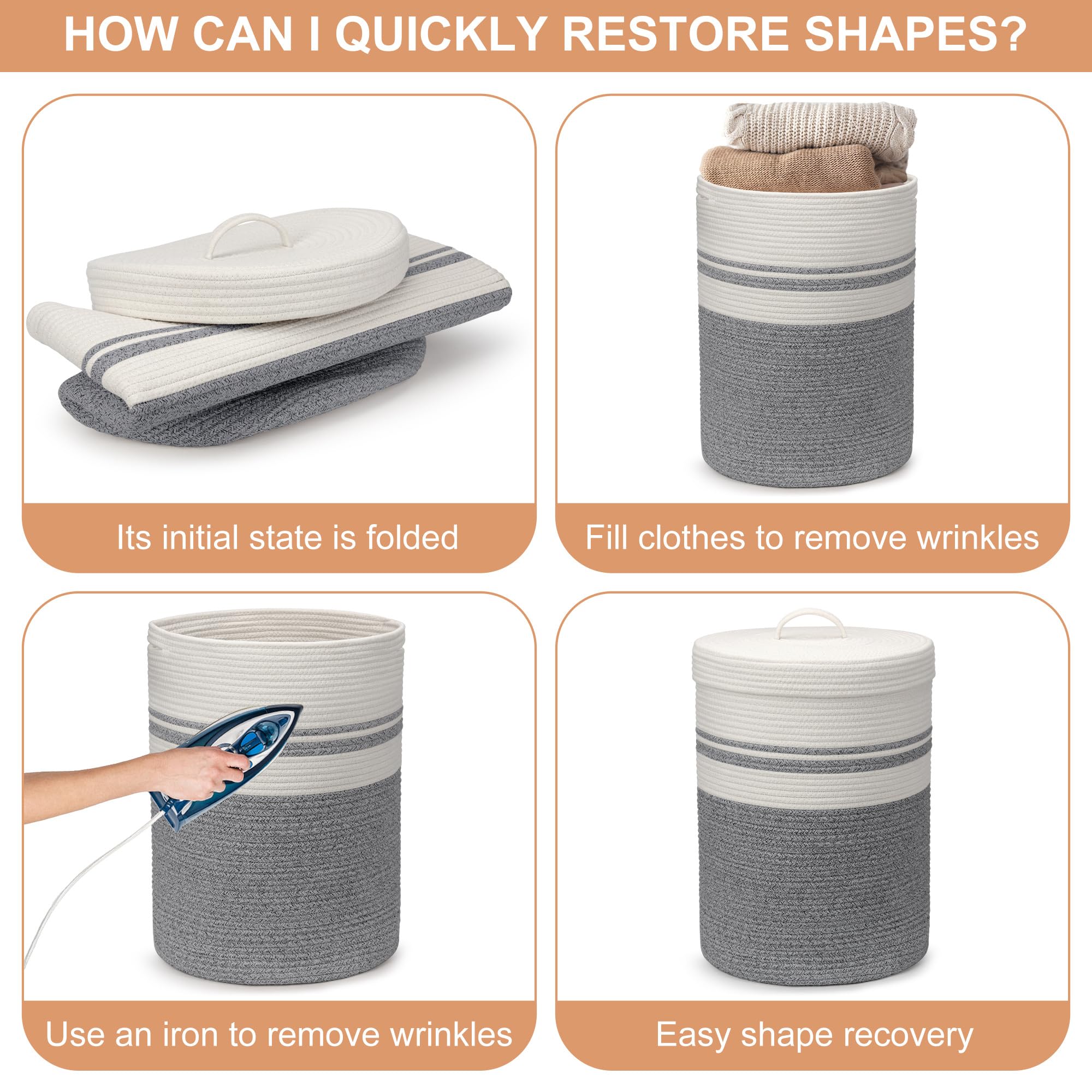 Cesta tejida para la ropa sucia con asas, cesta de ropa versátil XXL, manta y cesta grande de almacenamiento de juguetes para sala de estar, dormitorio, baño (gris, 55 L)