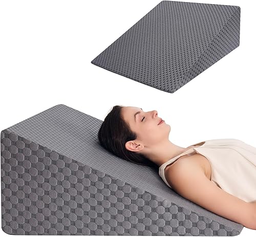 Almohada de cuña de 12 pulgadas para dormir, ronquidos, soporte de espalda, después de cirugía, almohada triangular, con funda lavable, color gris