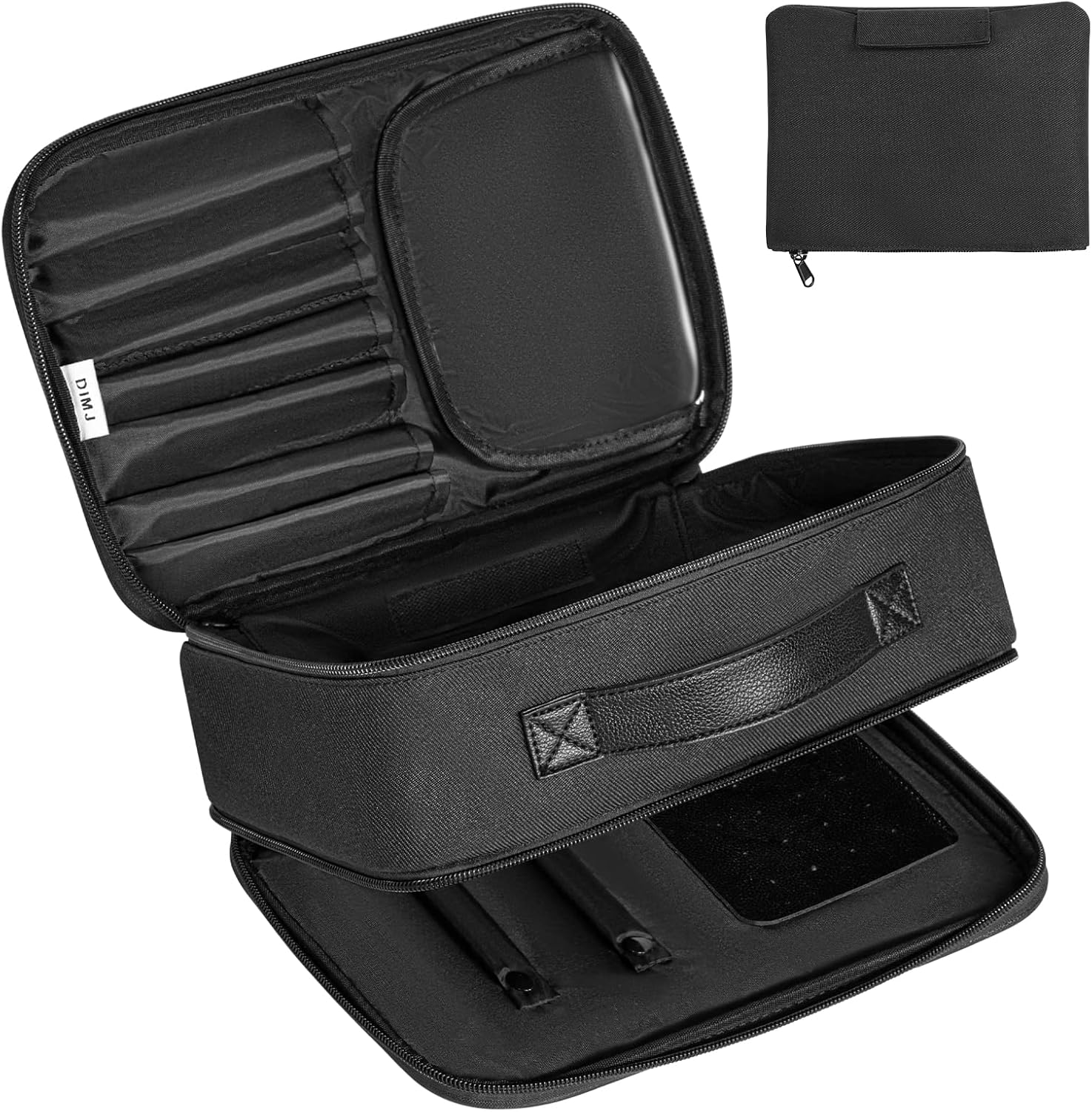 DIMJ Neceser de Viaje 2 en 1, Bolsa de Maquillaje de Doble Capa, Bolsa de cosméticos, Bolso de Mano, joyero, maletín de cosmética con Organizador de brochas,, Negro
