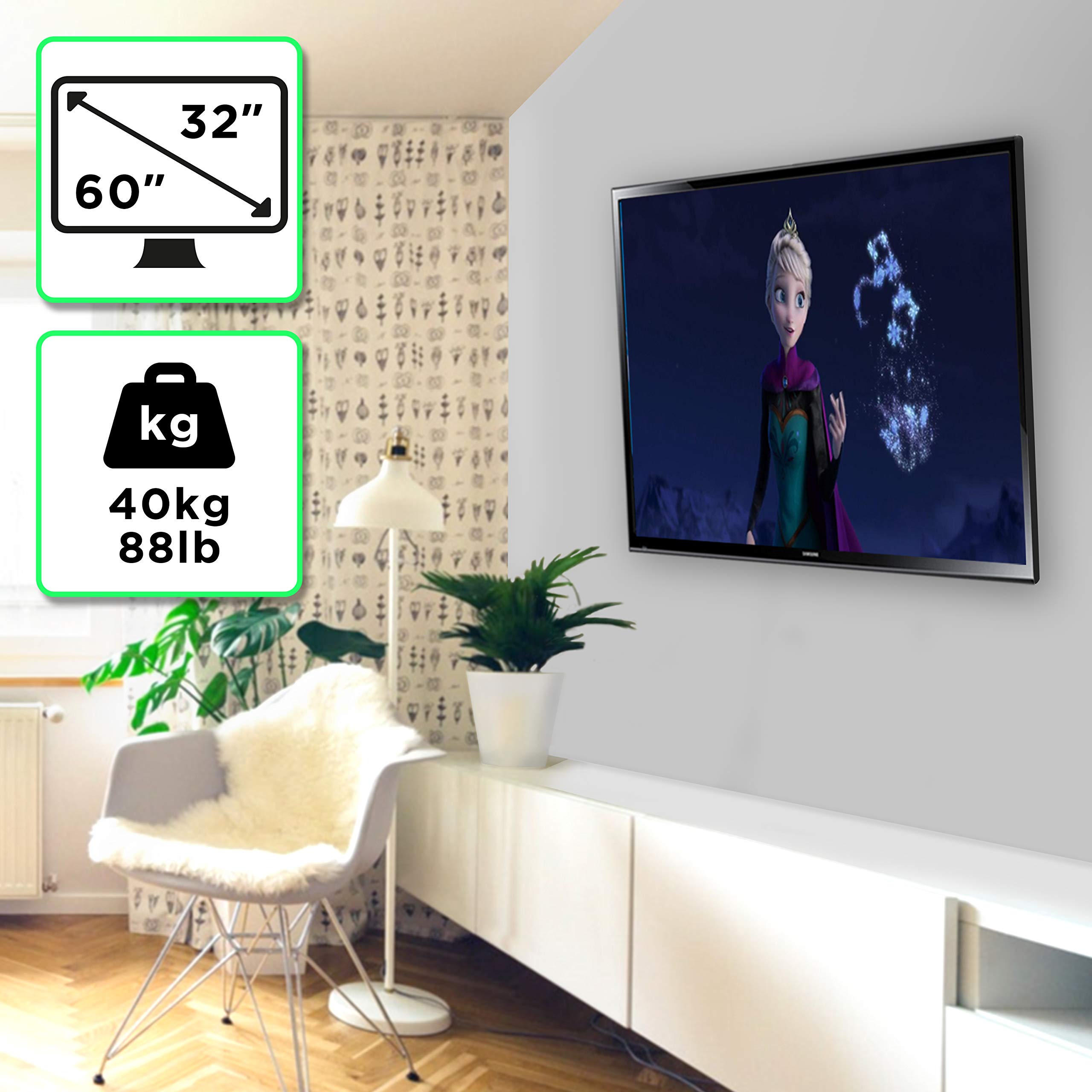 Duronic TVB123M Uchwyt ścienny do TV 32 - 60" o niskim profilu | montaż telewizora blisko ściany | uniwersalny | uchylny | maksymalny udźwig 40 kg | maksymalna VESA 600 x 400 | rozszerzalny uchwyt