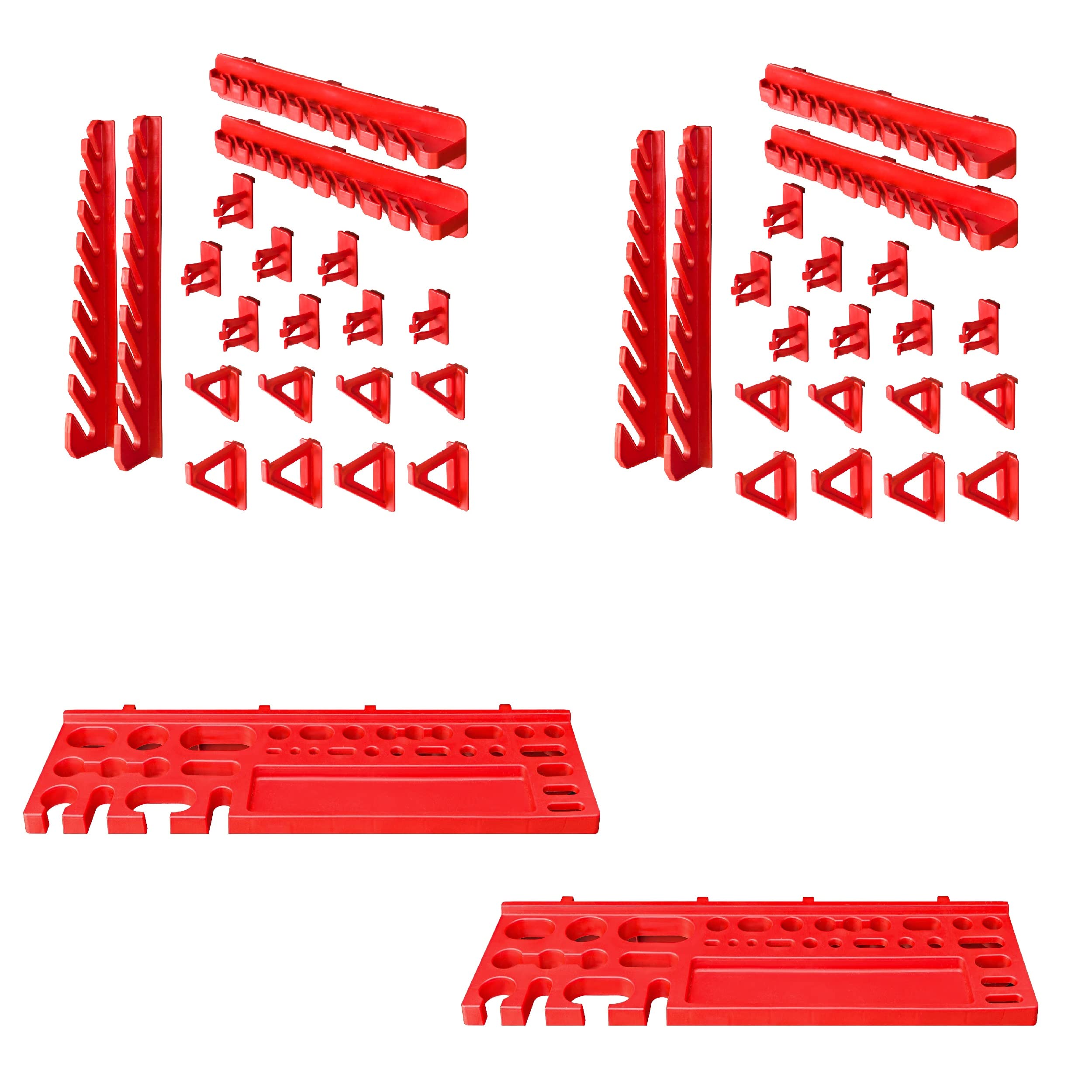 Scaffale da officina, 117 x 78 cm, 56 pezzi, con supporti per attrezzi e scatole impilabili, pannelli da parete, scaffali extra resistenti, per merci, garage, scaffali da parete