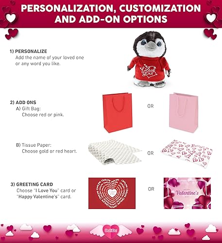 Miniatura 2 de DolliBu Pingüino gris de peluche con texto en inglés "I Love You", bonito animal de peluche con camisa roja y nombre, regalo personalizado para el