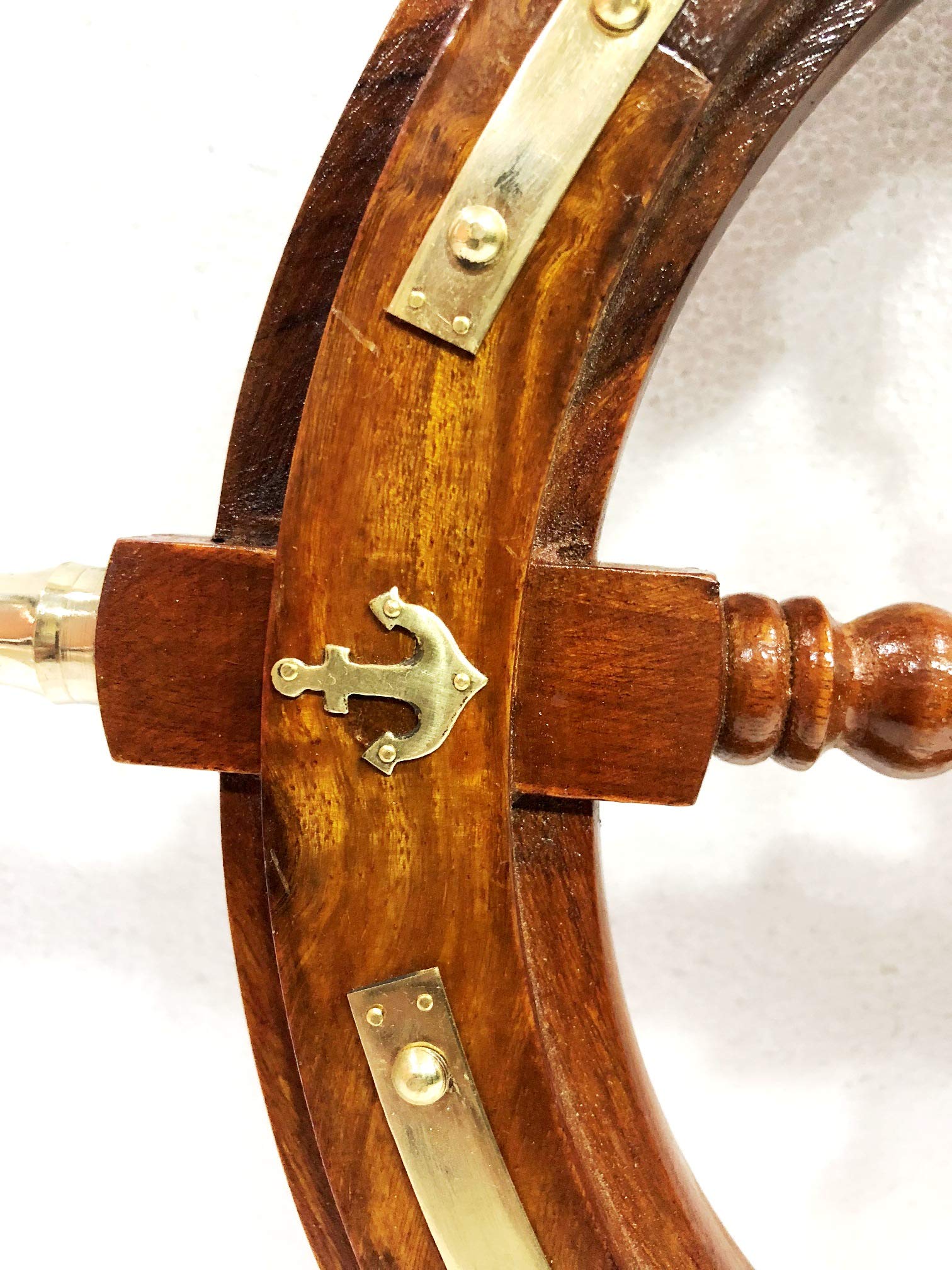 ANTIQUE Timone in legno massello 45,7 cm ancoraggio e strisce con maniglie in ottone decorazione da parete