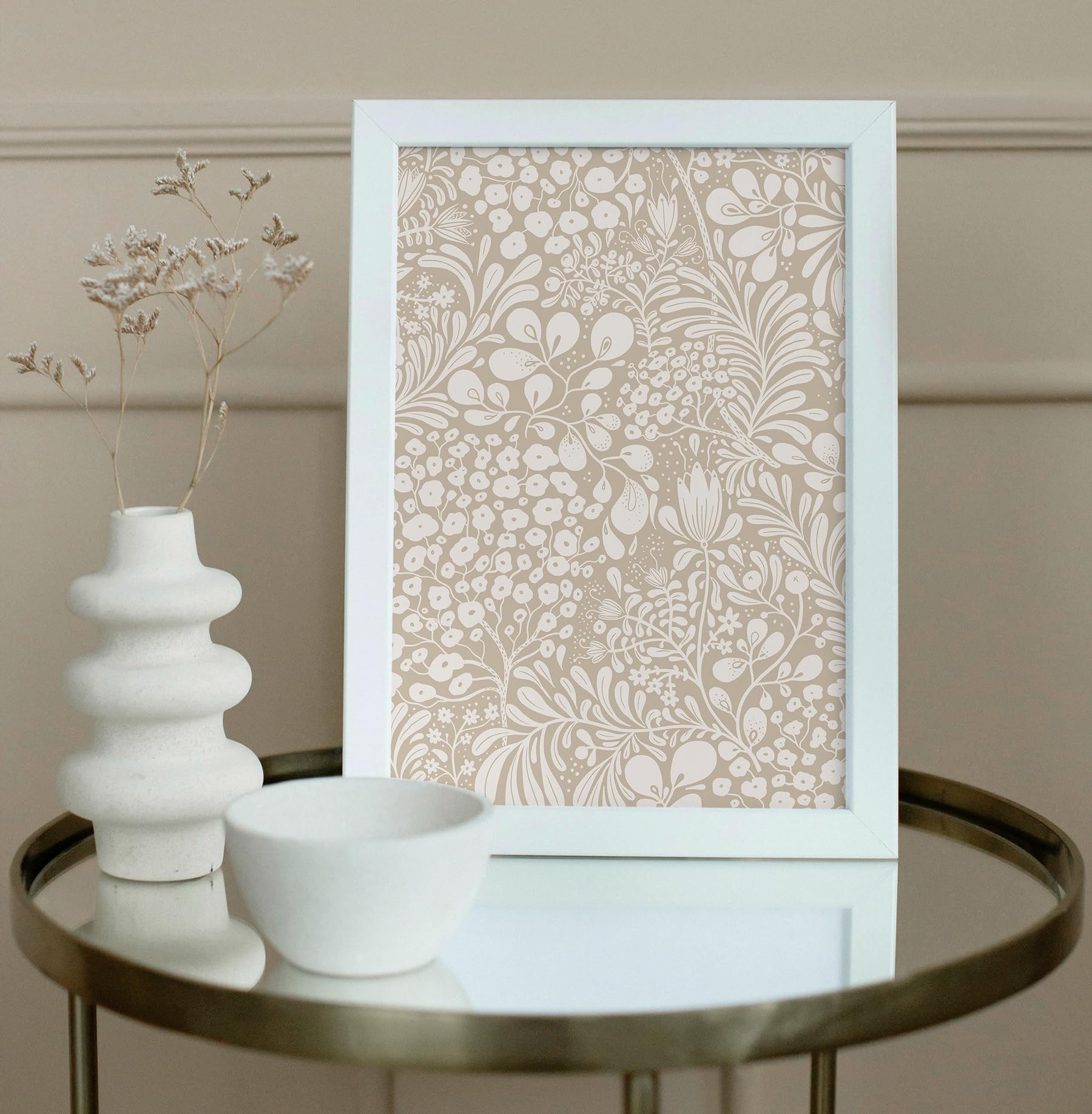 LiKiLiKi Selbstklebende Tapete Beige Klebefolie Möbel 41cm x 6m Vintage Blumentapete Wasserdichtes Möbelfolie Vinyltapete für Möbel Bad Küche Schlafzimmer
