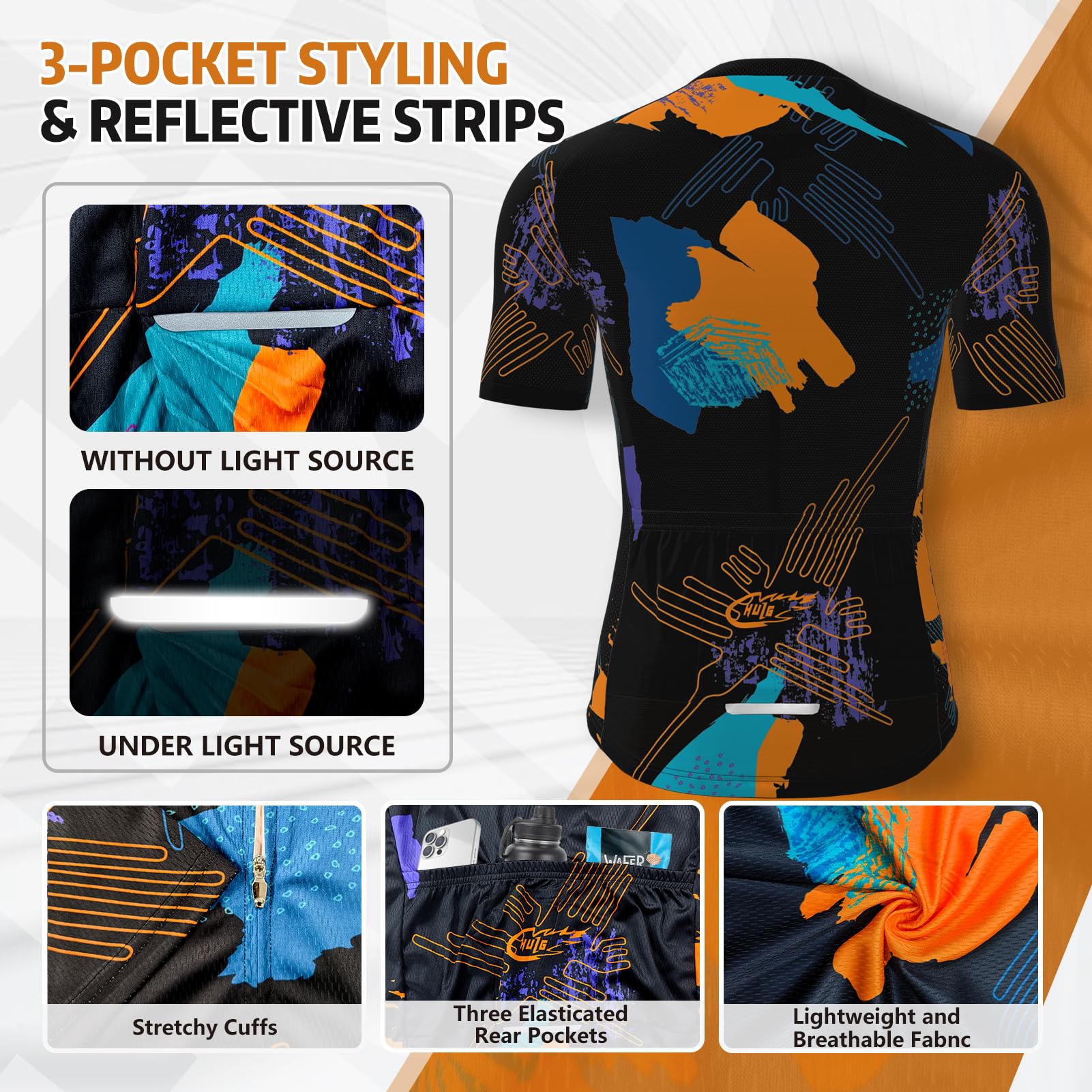 HULG Maglie da Ciclismo da Uomo,Maglia Ciclismo con Manica Corta Maglietta MTB Traspirante Asciugatura Veloce Riflettente per Multi-Sport Mountain Bike Ciclismo Palestra