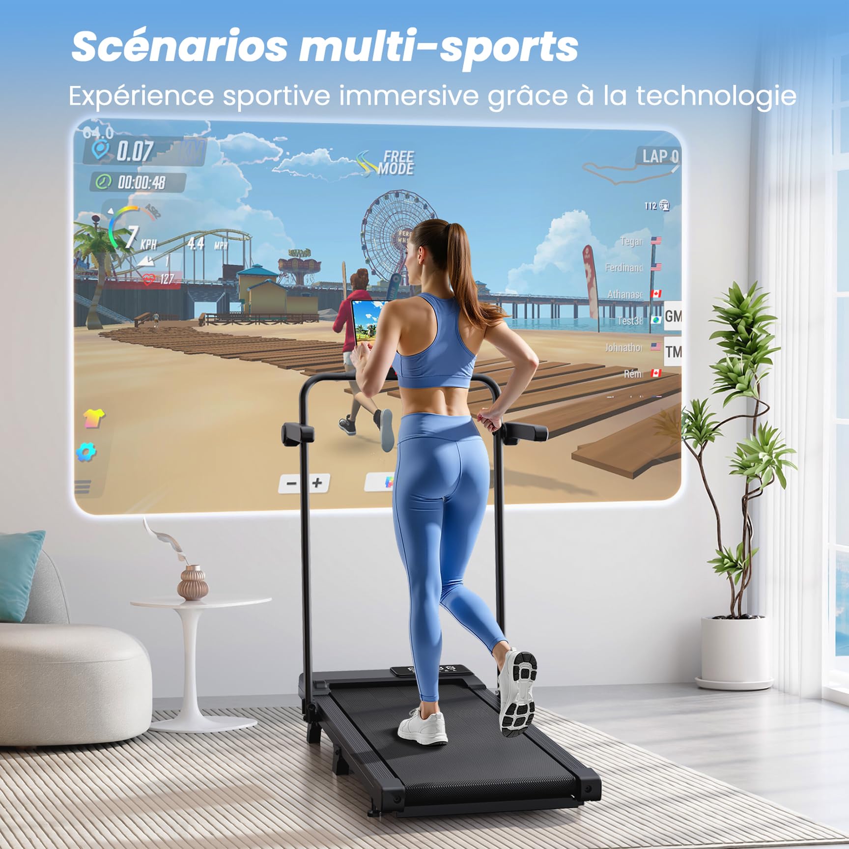 Superun Tapis de Course 3.0HP avec Inclinaison, APP et Télécommande, Capacité 136kg, 1-12km/h