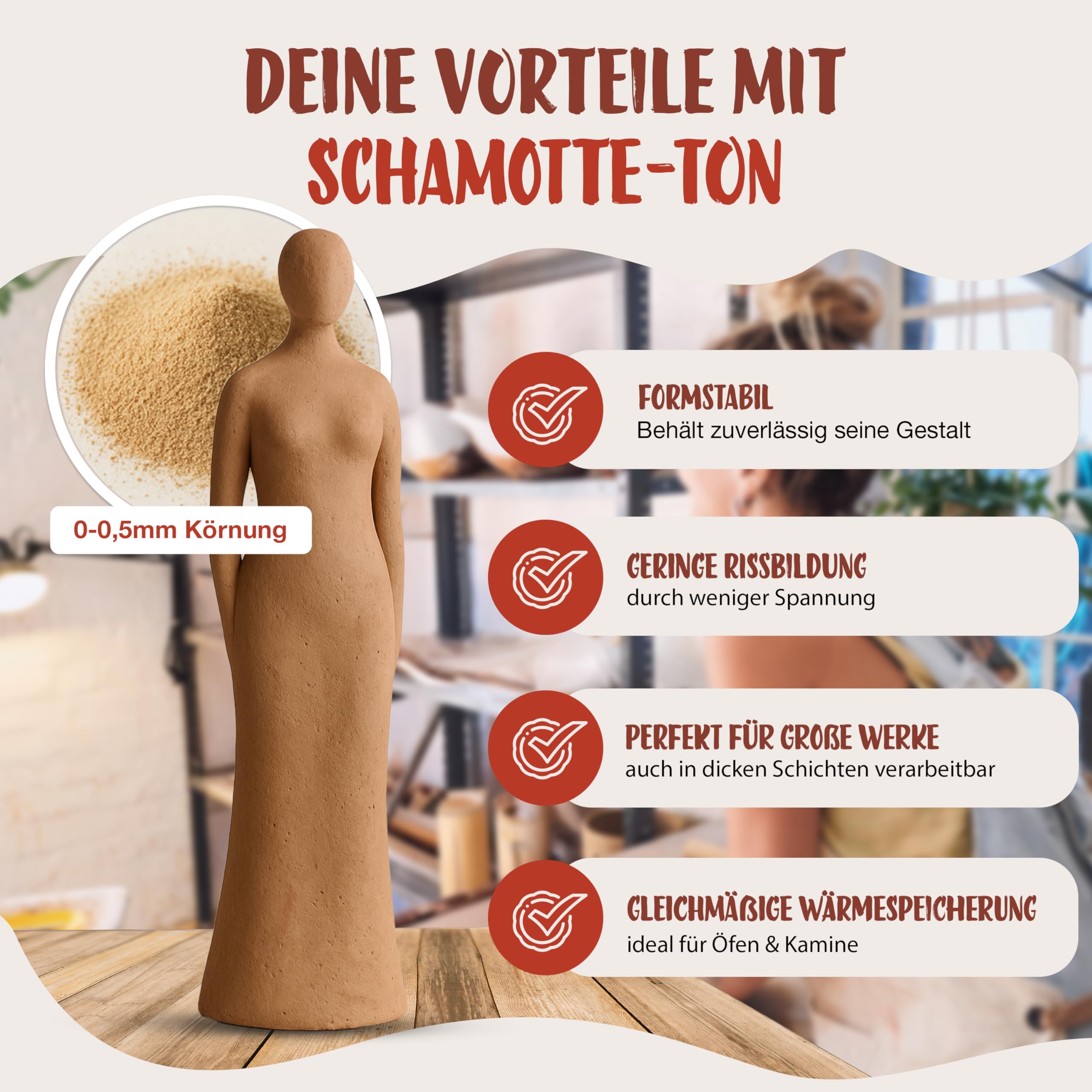 Kreativton und Modelliermasse lufttrocknend, Ton zum Töpfern 100% natürlicher lufttrocknende, Auch zum Brennen geeignet Weich & geschmeidig Modelliermasse (Kreativ - Ton 10kg)
